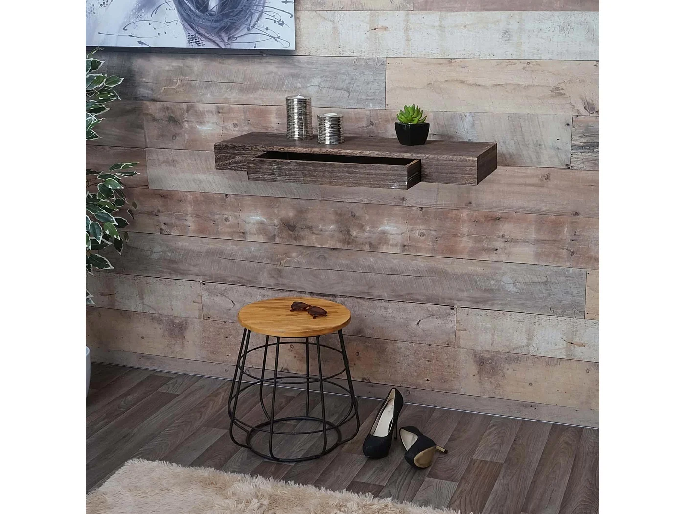 Estante de pared MCW-H37 Cajón,  gris, shabby