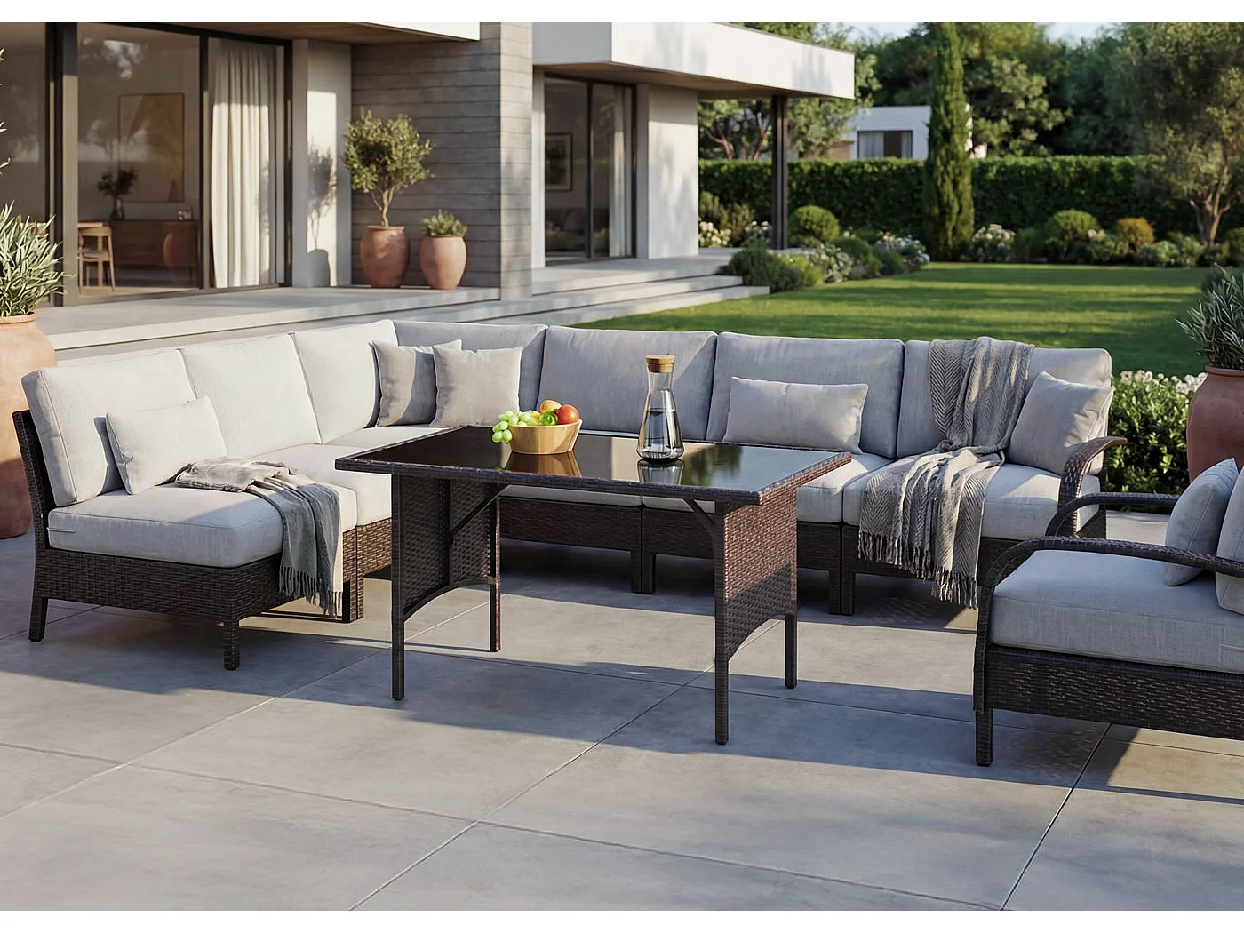 Table à manger en polyrotin MCW-G16,  marron