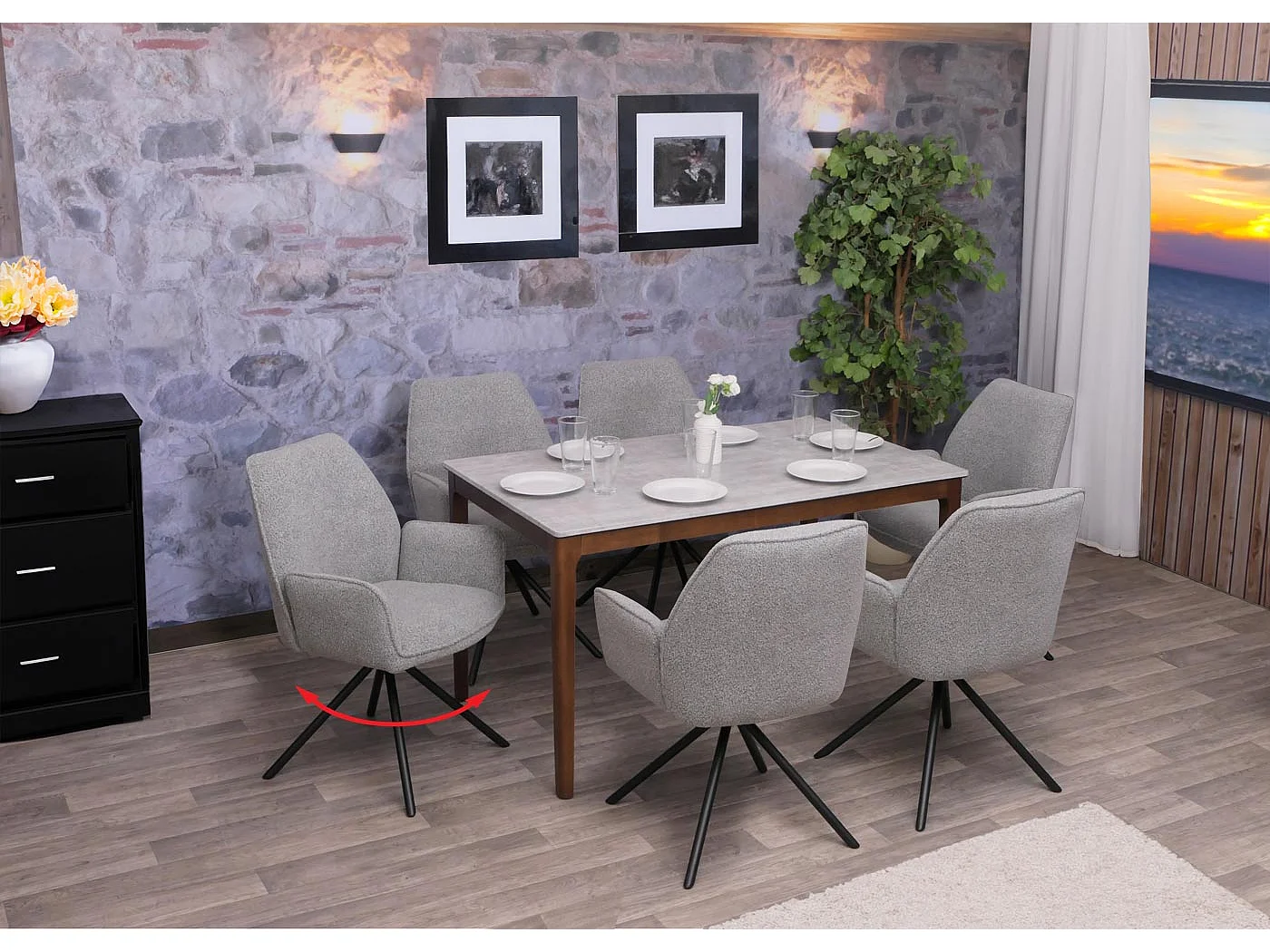 Silla de comedor MCW-G67 Bouclé,  gris claro