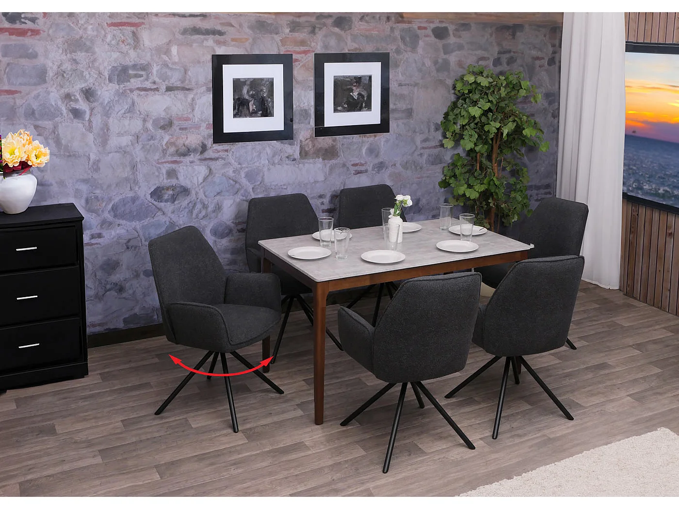 Chaise de salle à manger MCW-G67 Bouclé,  gris foncé