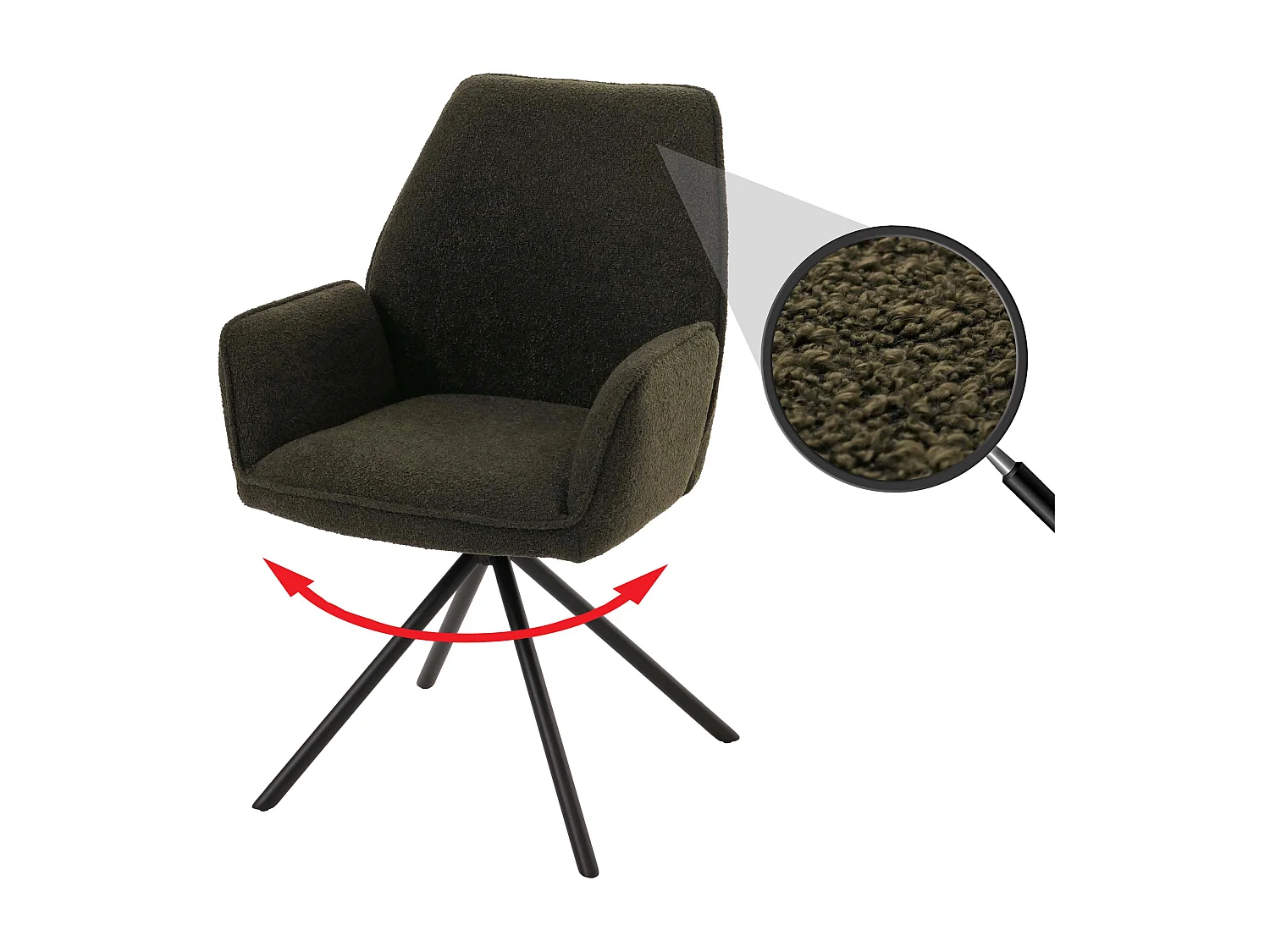 Chaise de salle à manger MCW-G67 Bouclé,  vert olive