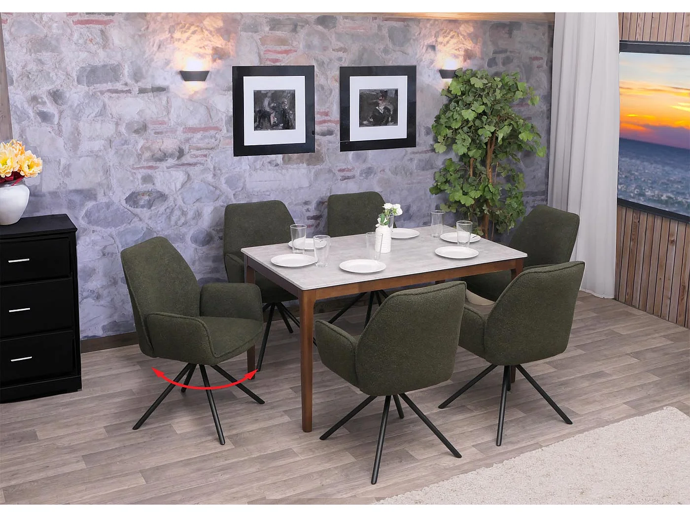 Chaise de salle à manger MCW-G67 Bouclé,  vert olive