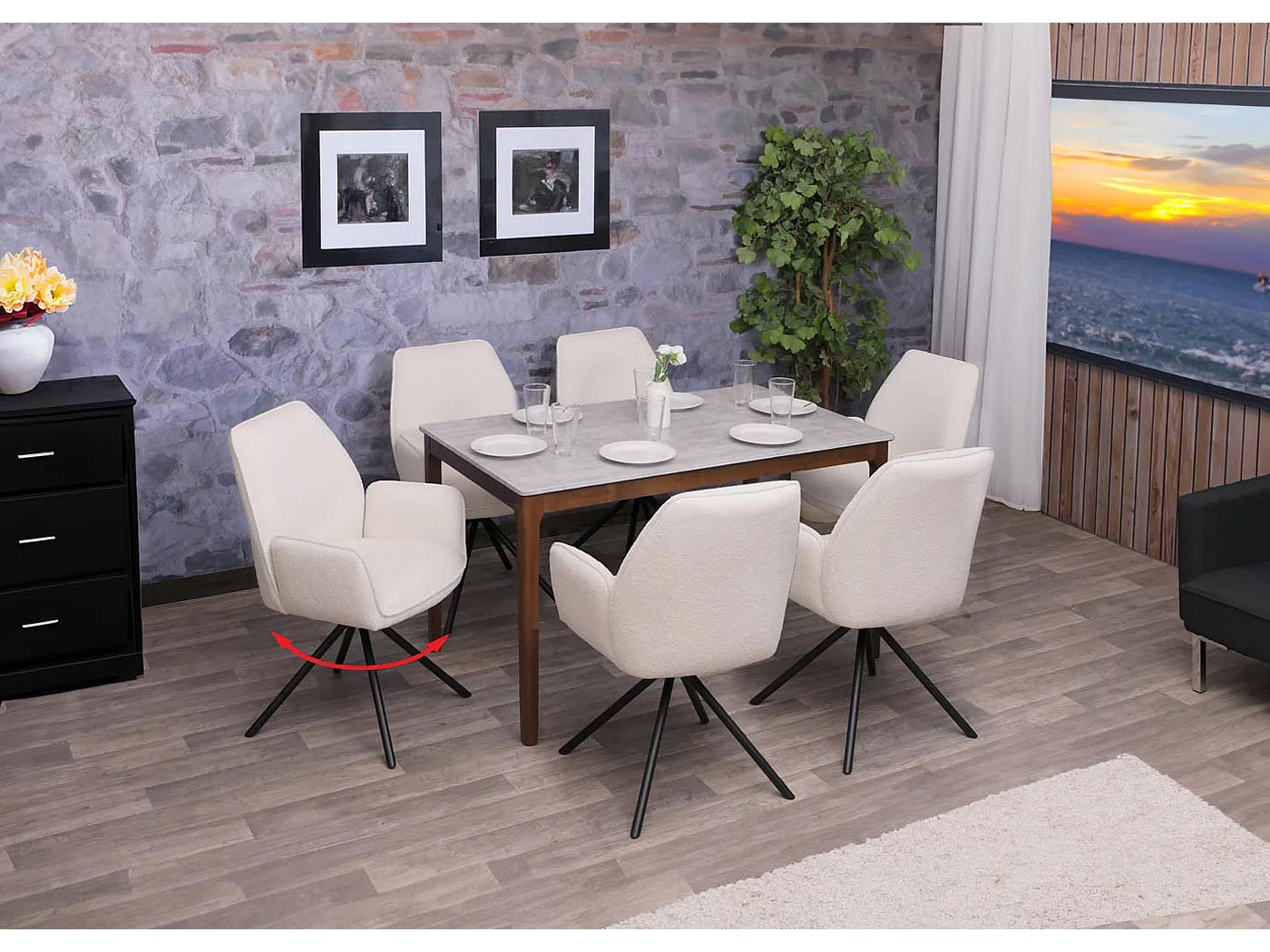 Chaise de salle à manger MCW-G67 Bouclé,  crème