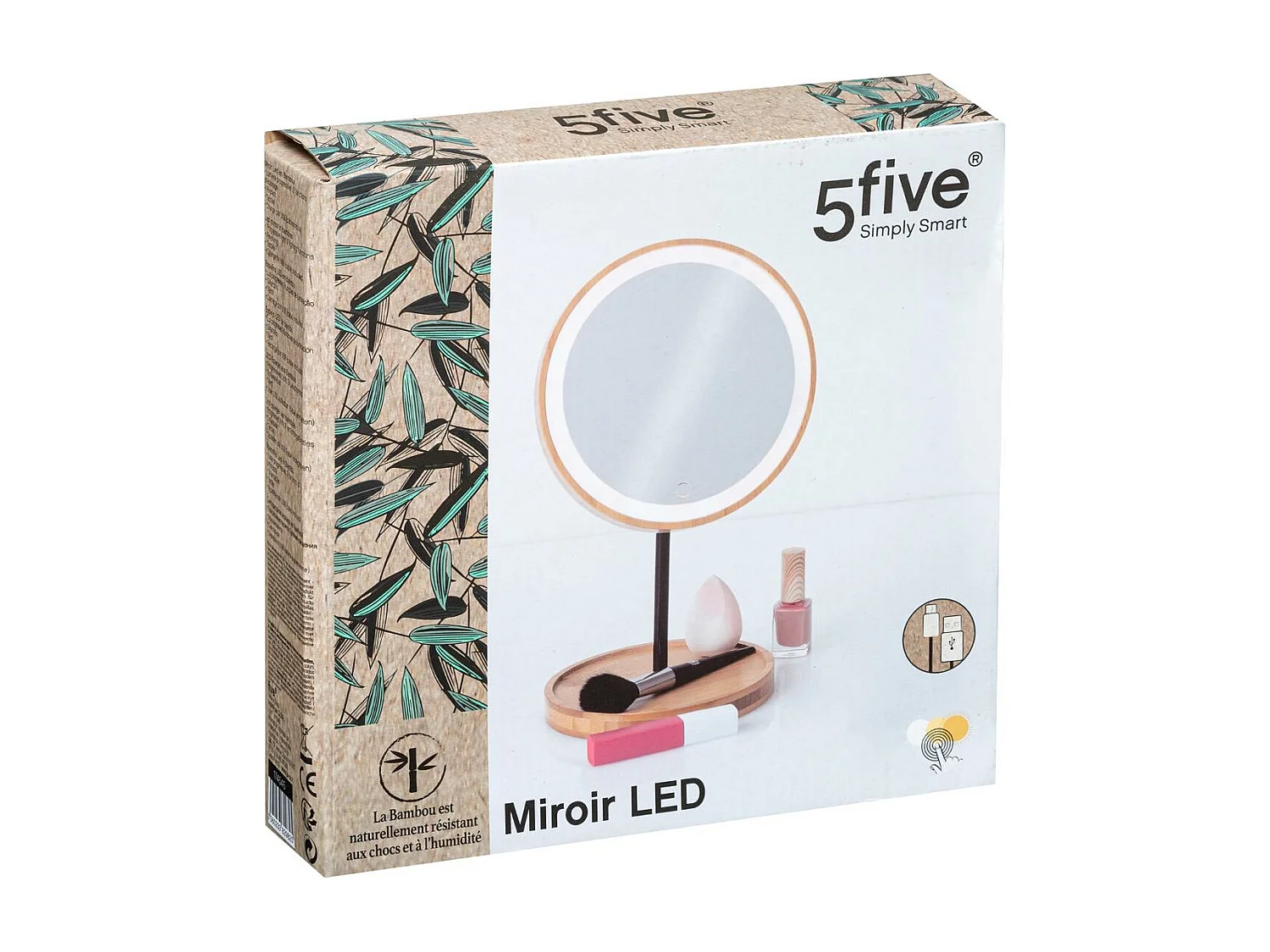 Miroir de Salle de Bain "Led Bambou" 31cm Naturel