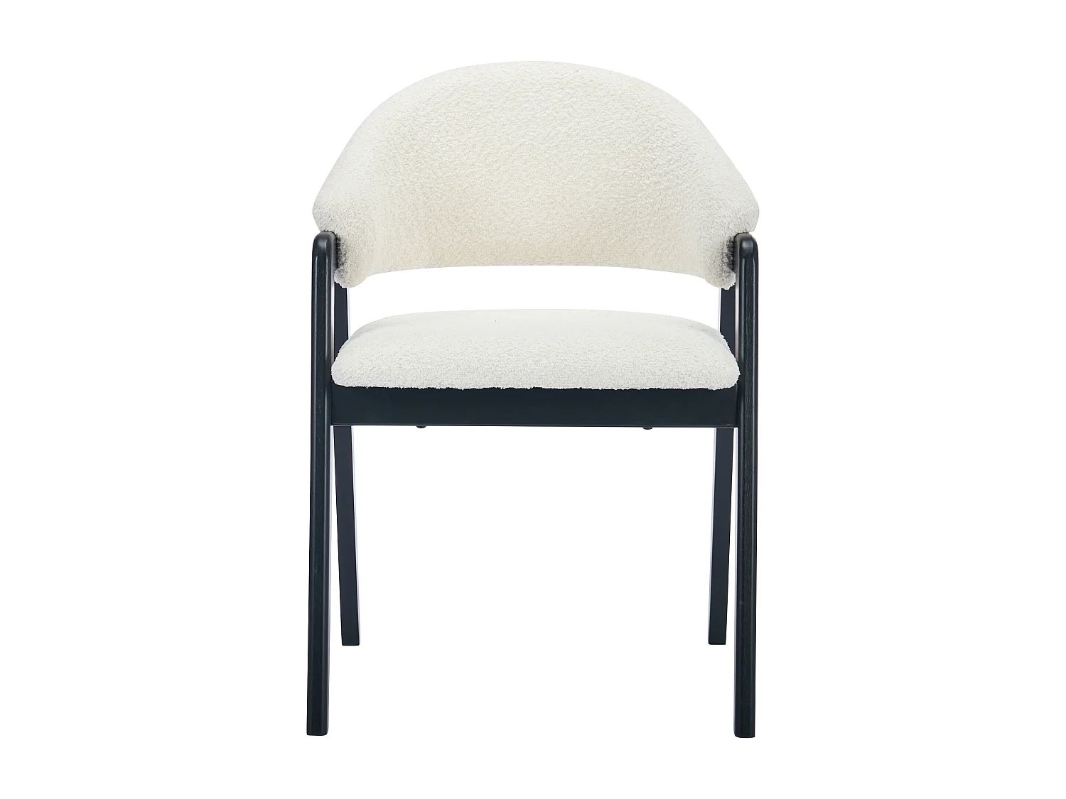 Conjunto de 6 cadeiras com apoios de braço em tecido bouclé e madeira de hévea branco e preto - SOLUNA