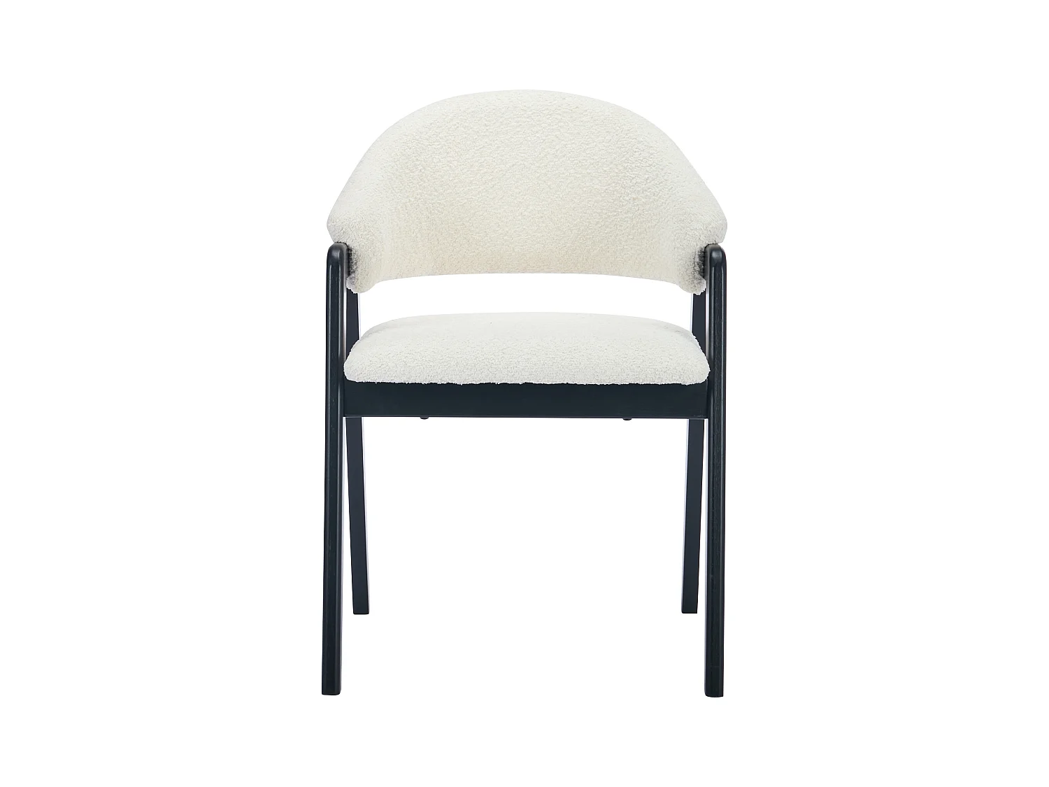 Stuhl mit Armlehnen 6er-Set - Bouclé-Stoff & Kautschukholz - Weiß & Schwarz - SOLUNA