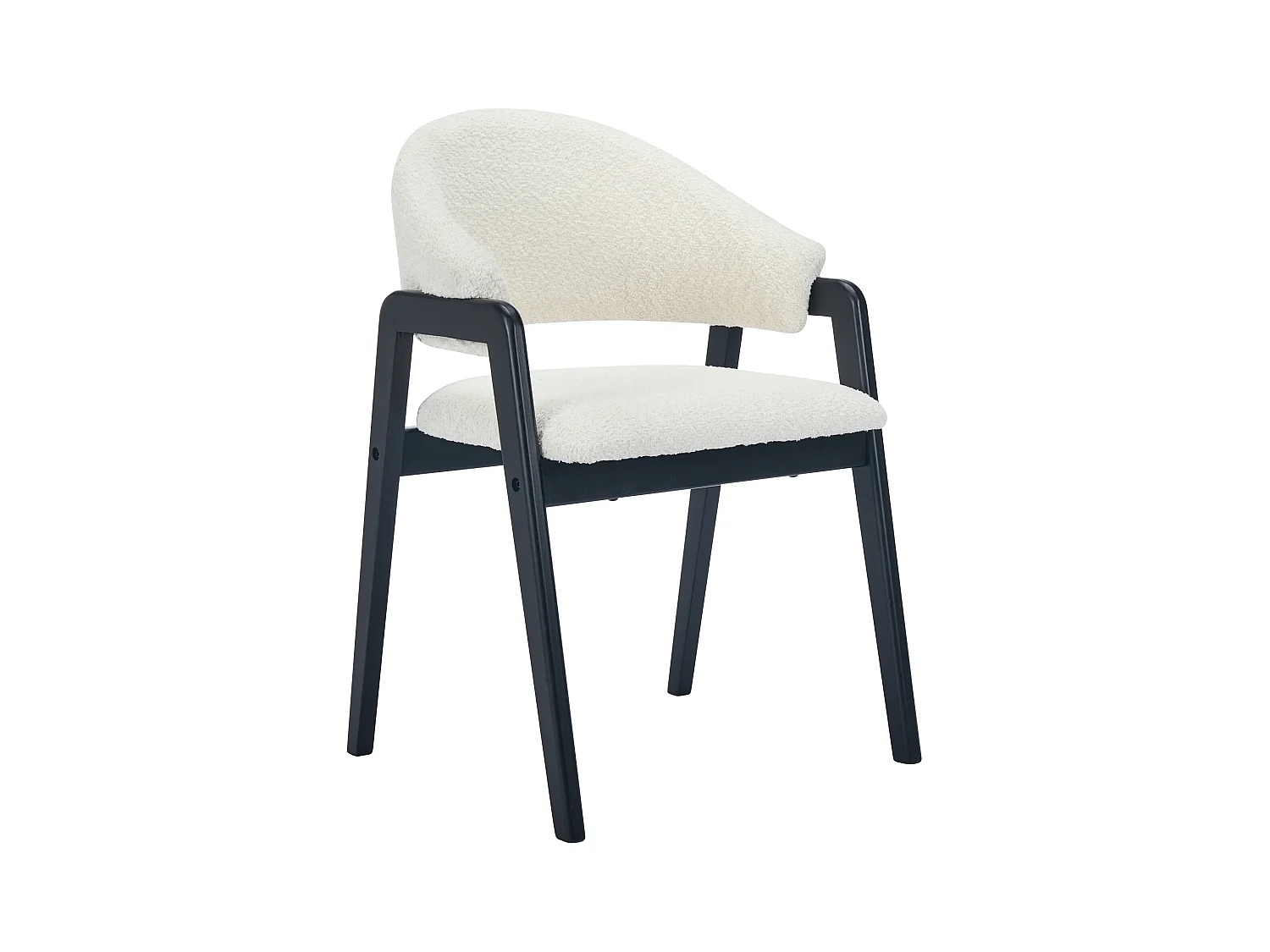 Stuhl mit Armlehnen 6er-Set - Bouclé-Stoff & Kautschukholz - Weiß & Schwarz - SOLUNA