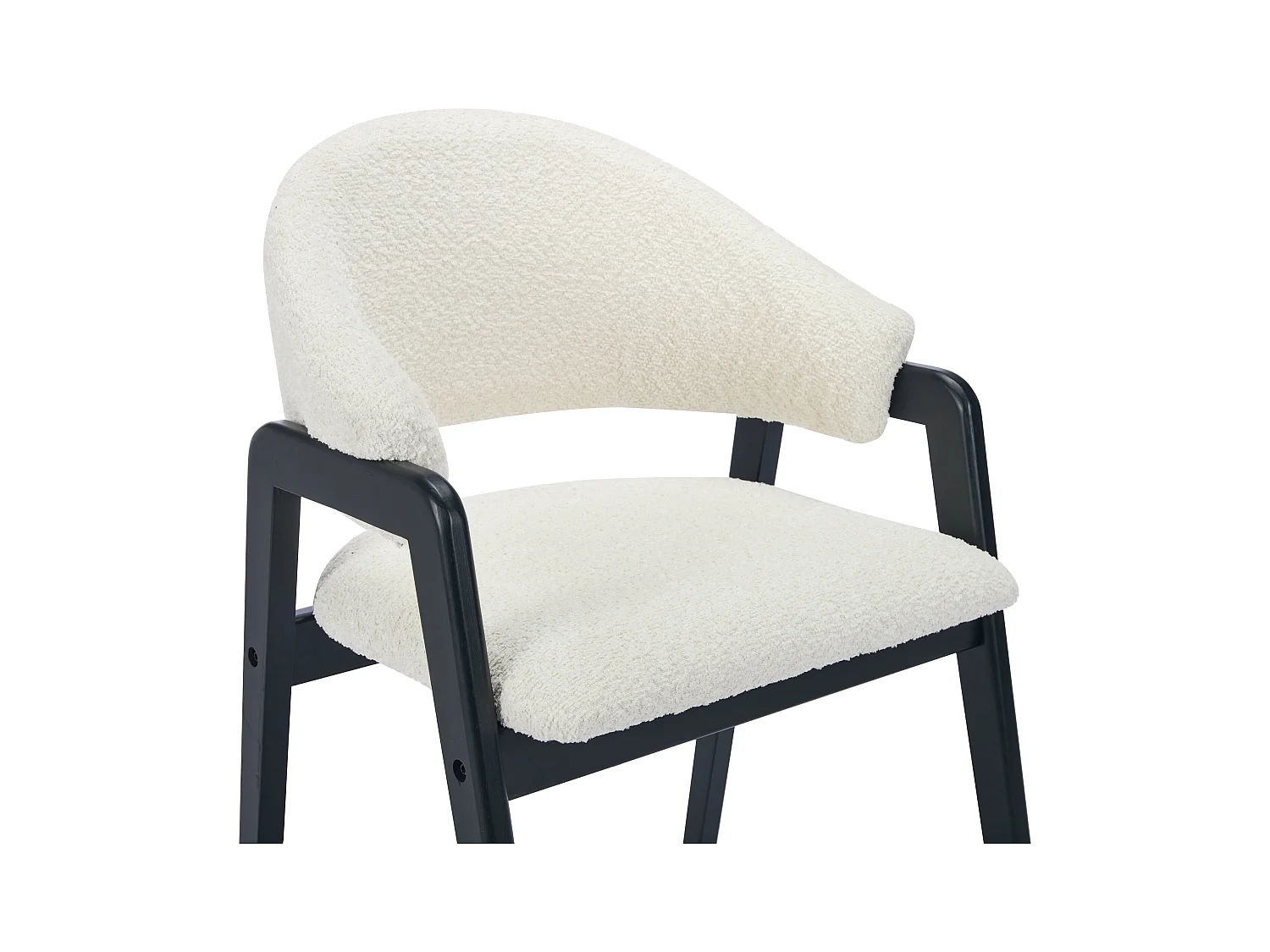 Stuhl mit Armlehnen 6er-Set - Bouclé-Stoff & Kautschukholz - Weiß & Schwarz - SOLUNA