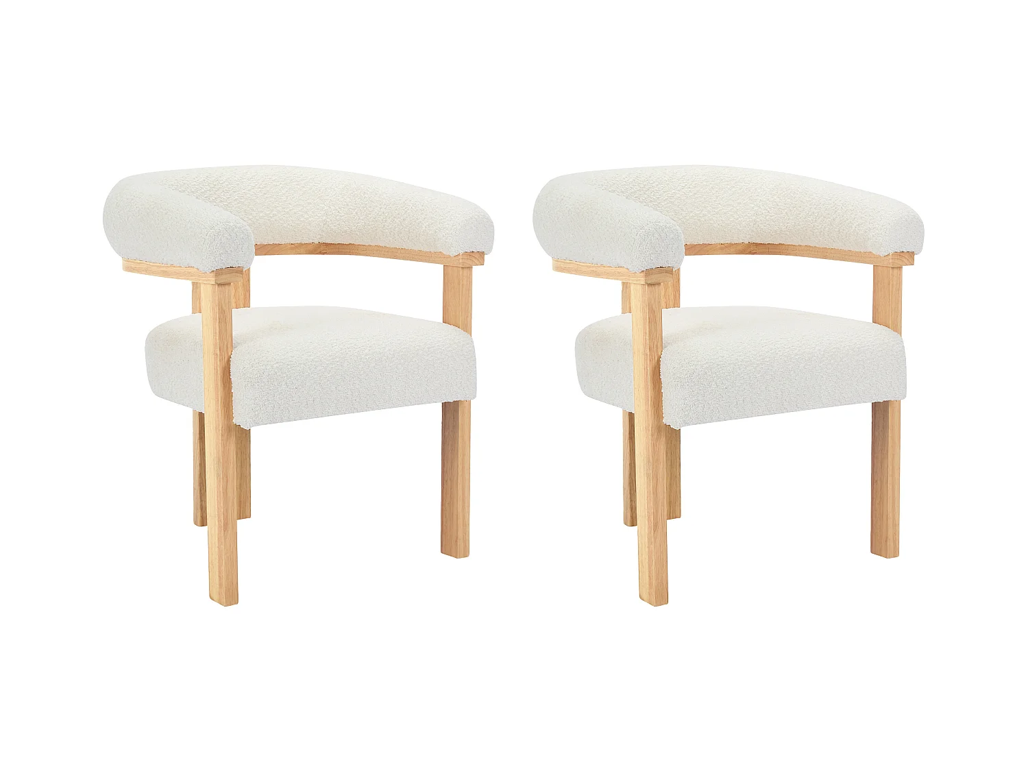 Zestaw 2 krzeseł z podłokietnikami z bukli i drewna kauczukowego - Biały i naturalny - LIVELIA marki Pascal Morabito