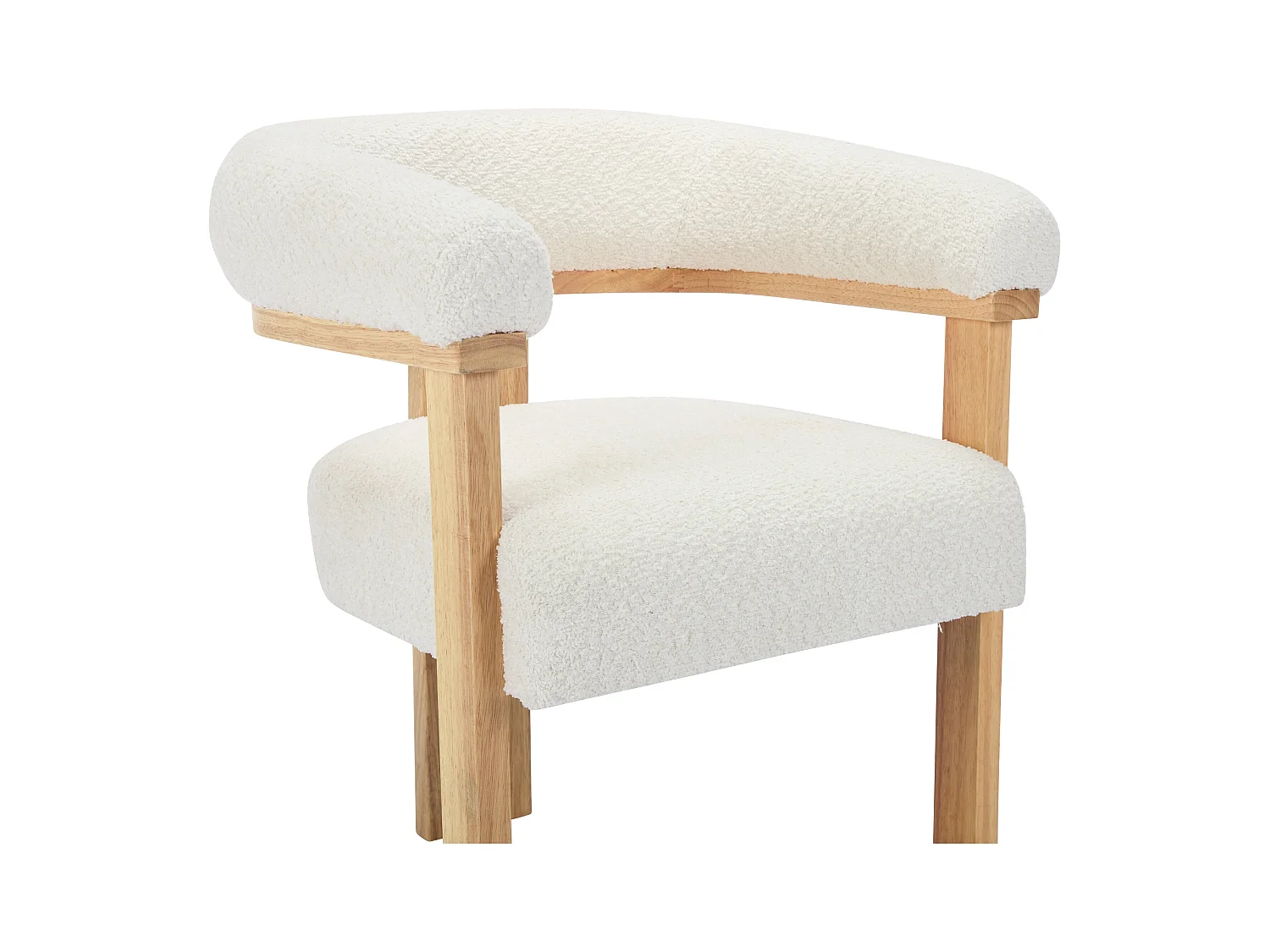 Zestaw 2 krzeseł z podłokietnikami z bukli i drewna kauczukowego - Biały i naturalny - LIVELIA marki Pascal Morabito