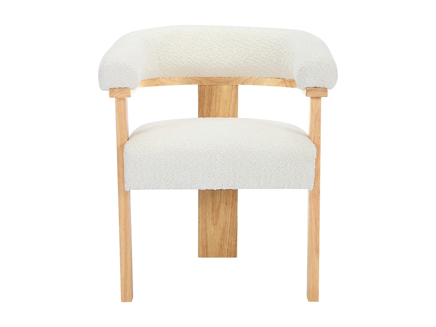 Lot de 2 chaises avec accoudoirs en tissu bouclette et bois d'hévéa naturel - Blanc - LIVELIA de Pascal MORABITO