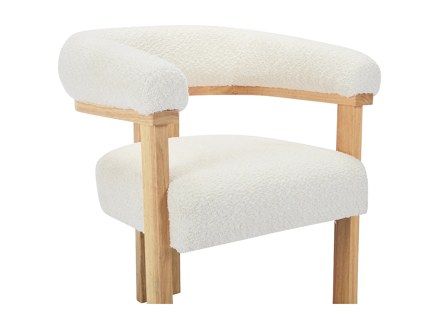 Lot de 2 chaises avec accoudoirs en tissu bouclette et bois d'hévéa naturel - Blanc - LIVELIA de Pascal MORABITO