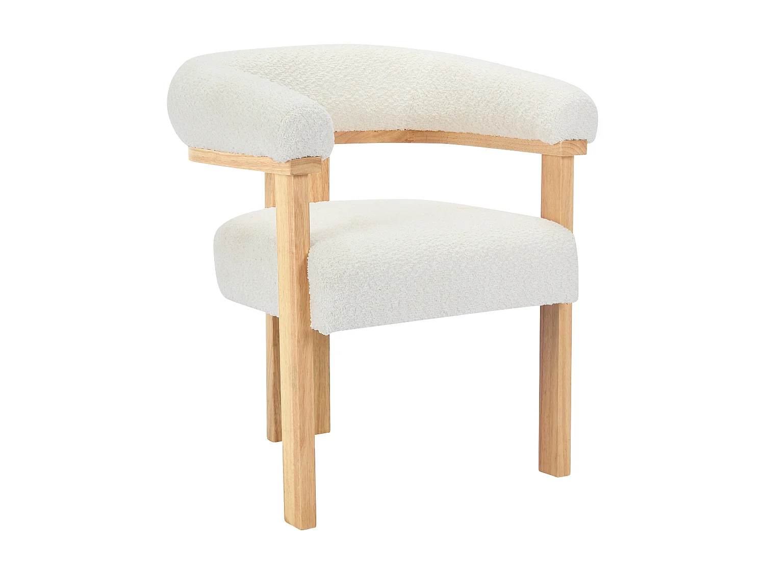Lot de 6 chaises avec accoudoirs en tissu bouclette et bois d'hévéa naturel - Blanc - LIVELIA de Pascal MORABITO