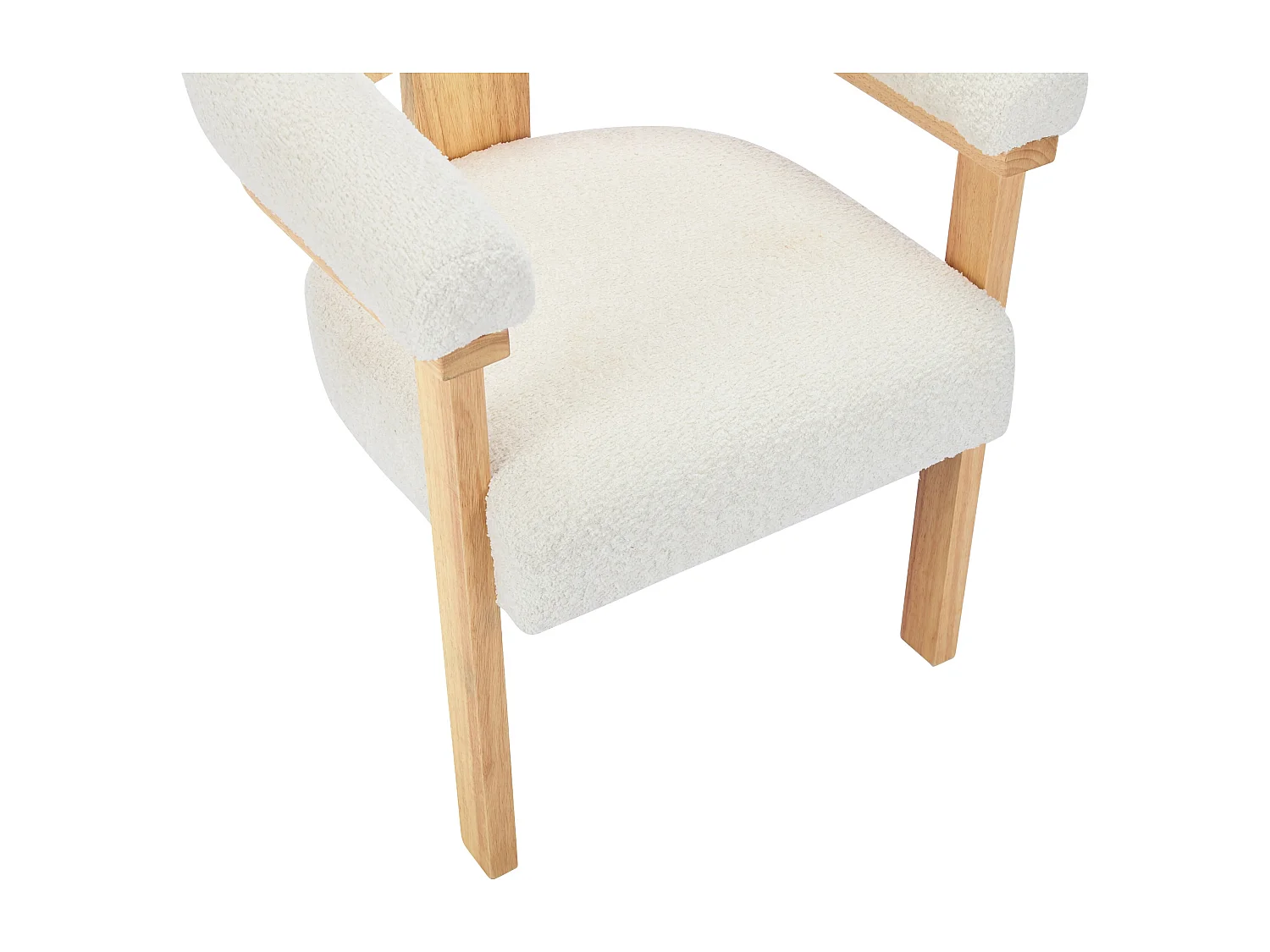 Lot de 6 chaises avec accoudoirs en tissu bouclette et bois d'hévéa naturel - Blanc - LIVELIA de Pascal MORABITO