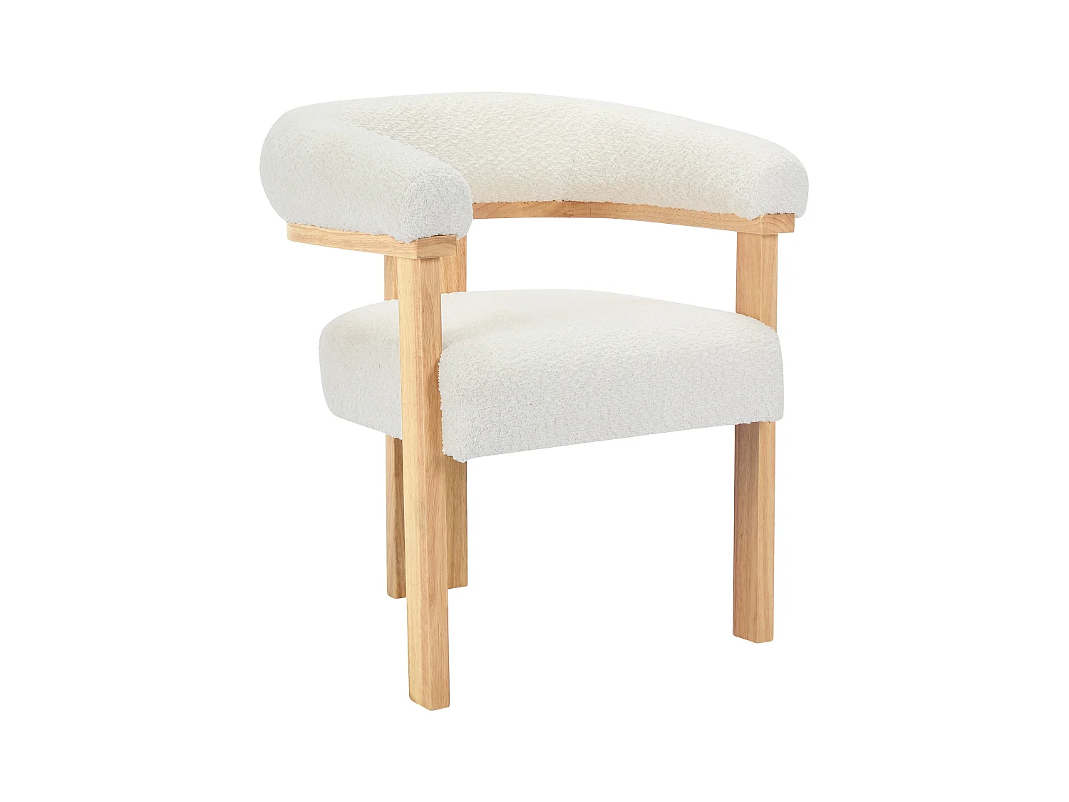 Lote de 6 sillas con reposabrazos en tejido bouclé y madera de hevea - Blanco y natural - LIVELIA de Pascal MORABITO