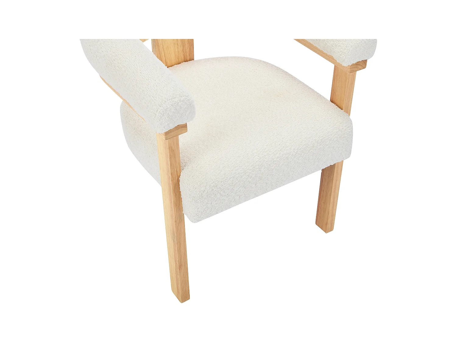 Lote de 6 sillas con reposabrazos en tejido bouclé y madera de hevea - Blanco y natural - LIVELIA de Pascal MORABITO