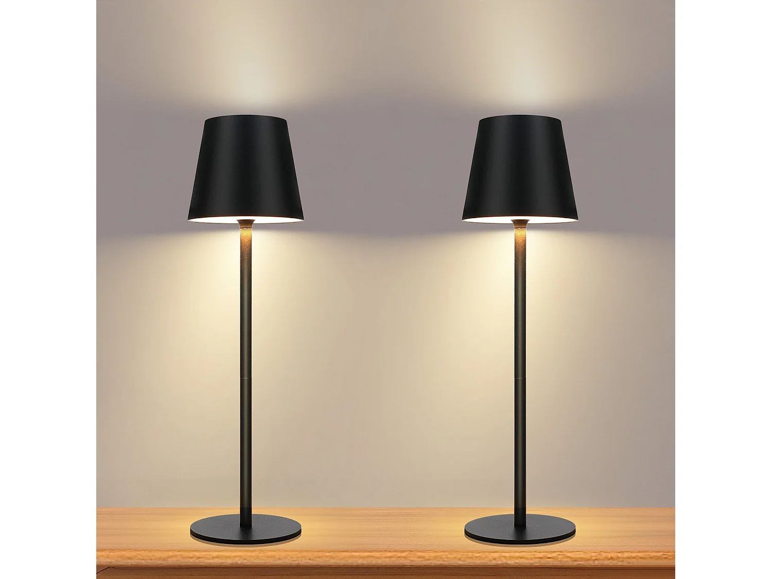 NETTLIFE Lampe de Chevet à Batterie sans Fil， Lot de 2 - LED 2600mhA Lampe de Table d'extérieur  Rechargeable Tactile Lampe à Batterie Noire USB