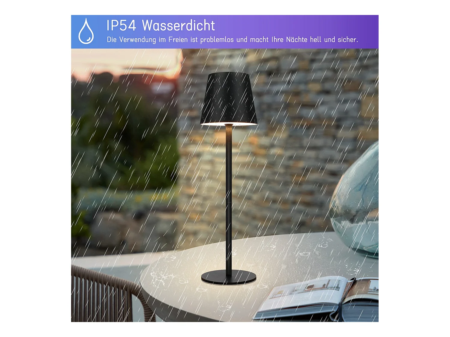 NETTLIFE Nachtkastlamp zonder draad, LED RGB 2600mAh, buiten opblaasbare tafellamp, aanraakbediend, dimbaar, zwart, TYPE - C/USB.