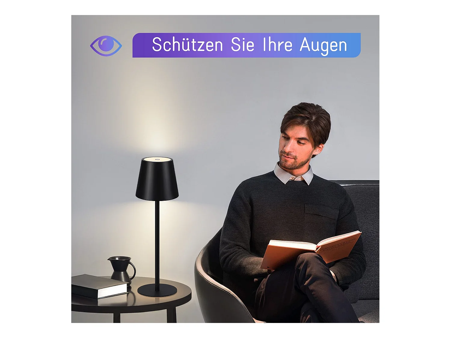 NETTLIFE Nachtkastlamp zonder draad, LED RGB 2600mAh, buiten opblaasbare tafellamp, aanraakbediend, dimbaar, zwart, TYPE - C/USB.