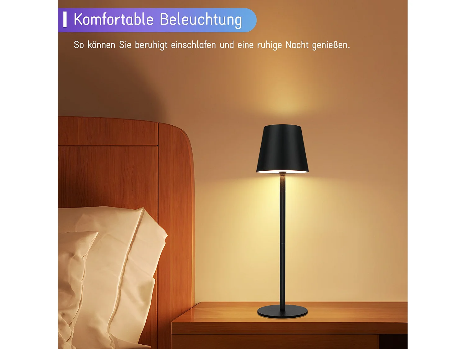 NETTLIFE Nachtkastlamp zonder draad, LED RGB 2600mAh, buiten opblaasbare tafellamp, aanraakbediend, dimbaar, zwart, TYPE - C/USB.