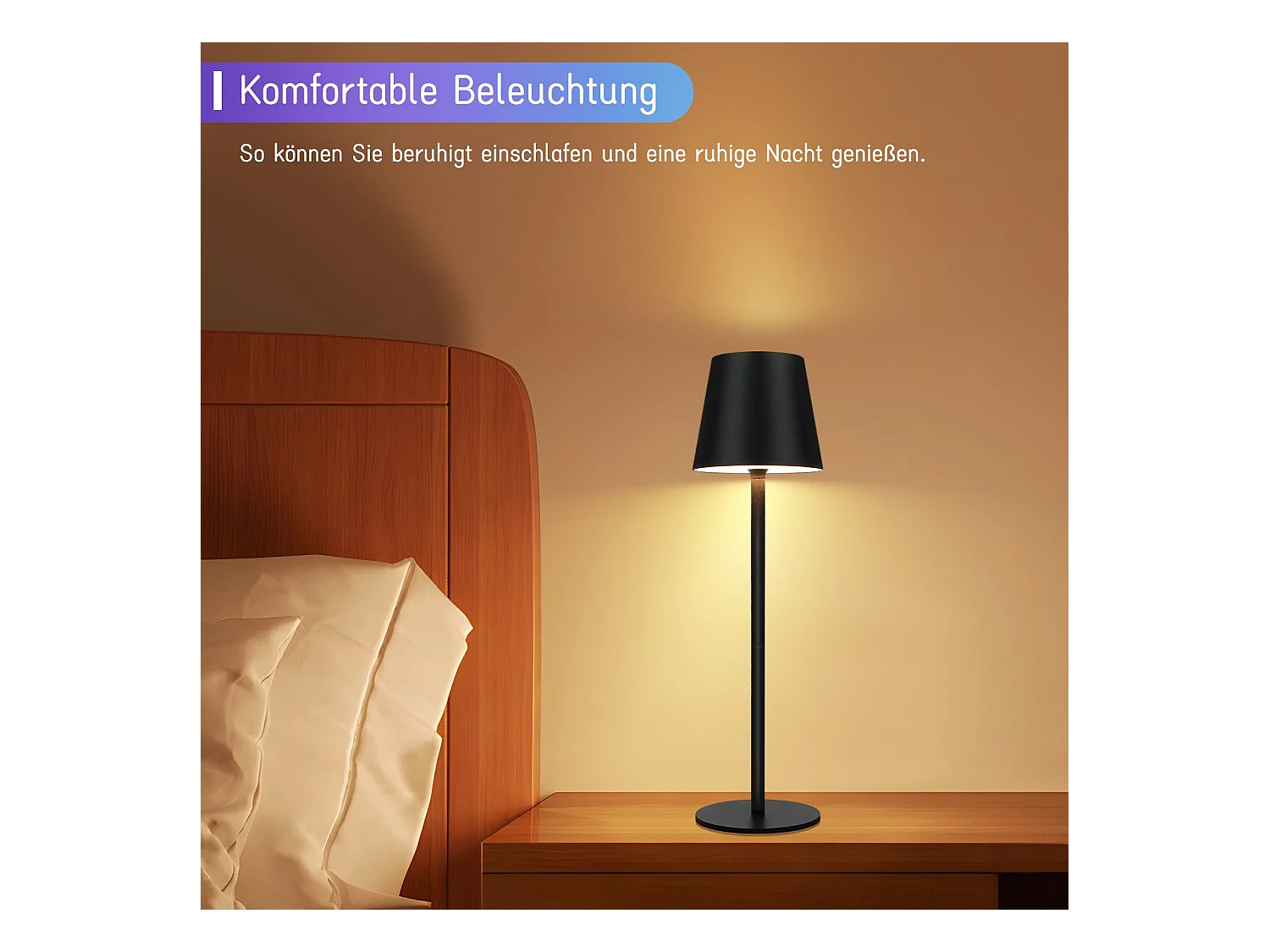 Nettlife Lampe de chevet sans fil, LED RGB 2600mAh, lampe de table extérieur rechargeable, tactile, dimmable, noire, TYPE-C/USB