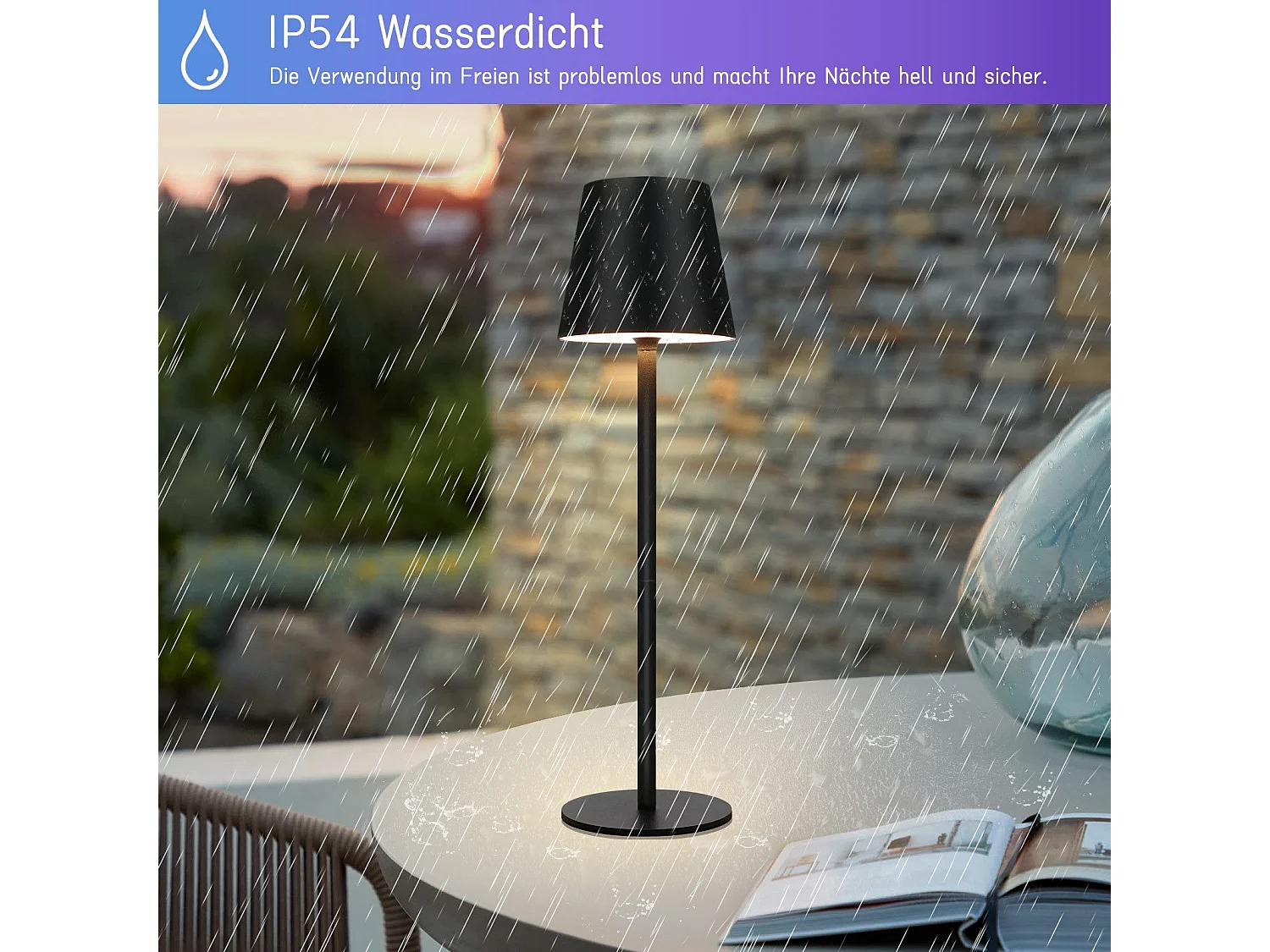 Nettlife Lampe de chevet sans fil, LED RGB 2600mAh, lampe de table extérieur rechargeable, tactile, dimmable, noire, TYPE-C/USB