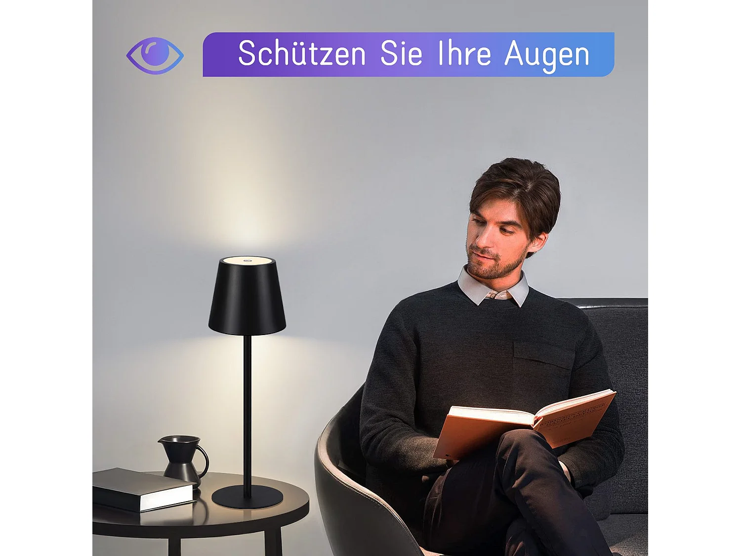 NETTLIFE Nachtkastlamp zonder draad, LED RGB 2600mAh, buiten opblaasbare tafellamp, aanraakbediend, dimbaar, zwart, TYPE - C/USB.