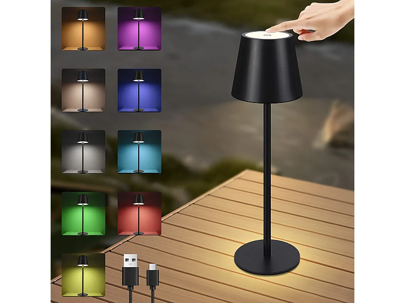 NETTLIFE Nachtkastlamp zonder draad, LED RGB 2600mAh, buiten opblaasbare tafellamp, aanraakbediend, dimbaar, zwart, TYPE - C/USB.
