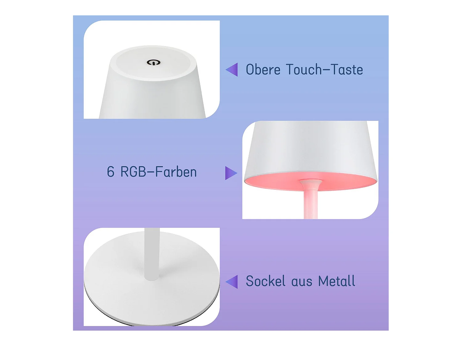 NETTLIFE Lampe de Chevet à Batterie sans Fil, Lot de 2- LED RGB 2600mhA  Lampe de Table d'extérieur Rechargeable Tactile Dimmable Blanc USB