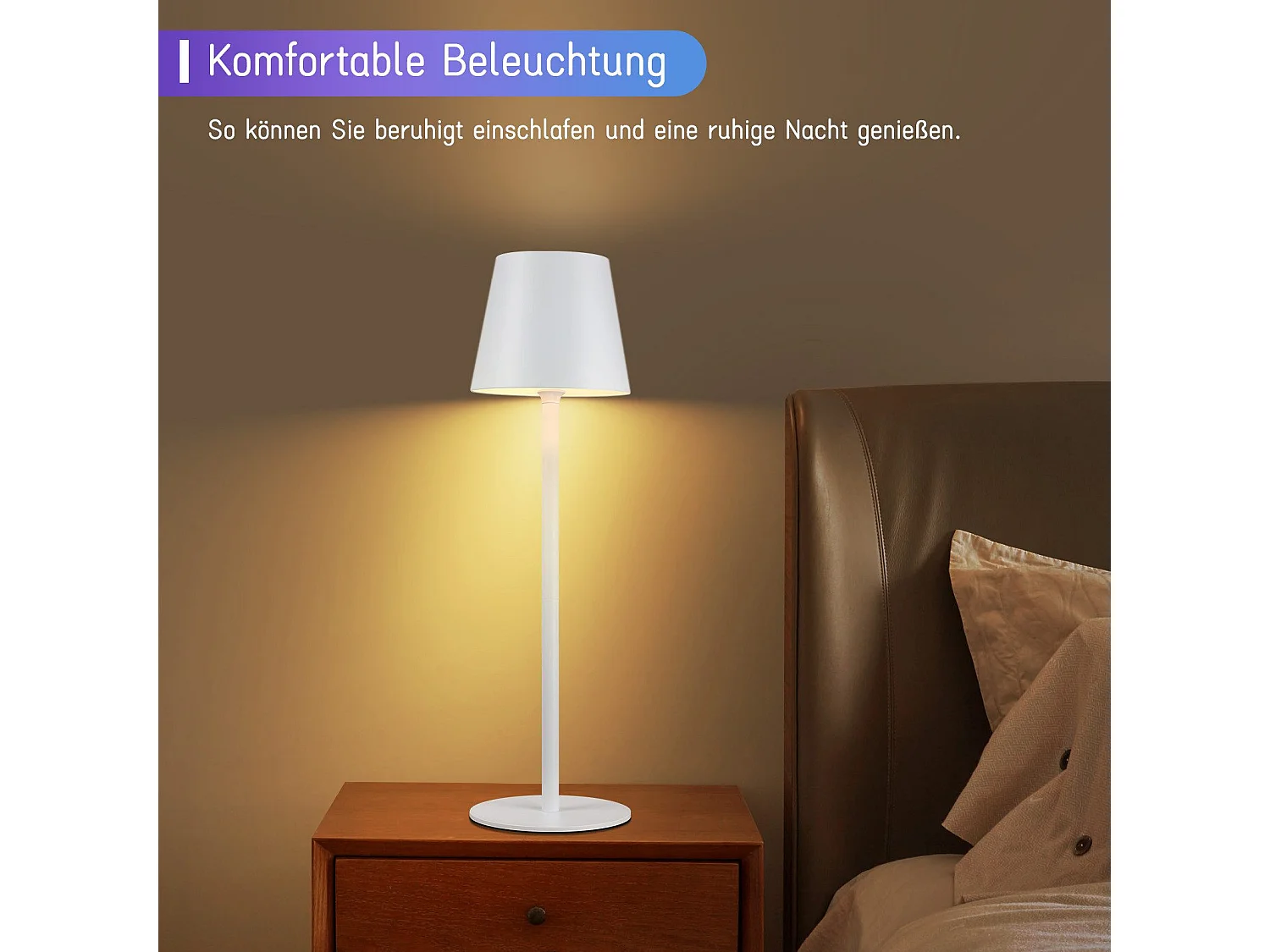 NETTLIFE Lámpara de cabecera con batería inalámbrica，2 piezas - LED RGB 2600 mhA Lámpara de mesa para exteriores Lámpara de batería USB TIPO C Blanca