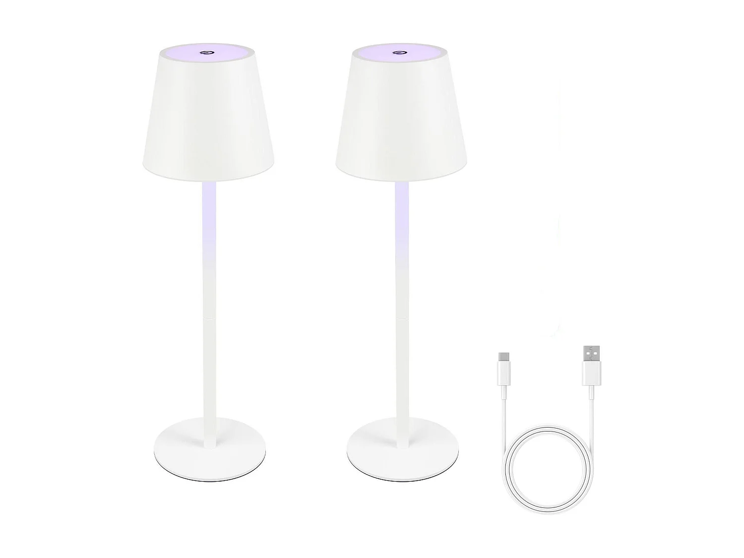 NETTLIFE Lámpara de cabecera con batería inalámbrica，2 piezas - LED RGB 2600 mhA Lámpara de mesa para exteriores Lámpara de batería USB TIPO C Blanca