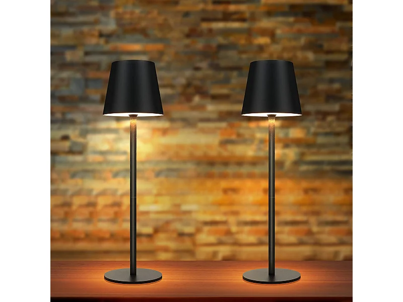 NETTLIFE Lámpara de cabecera con batería inalámbrica，2 piezas - LED RGB 2600 mhA Lámpara de mesa para exteriores Lámpara de batería USB TIPO C negra