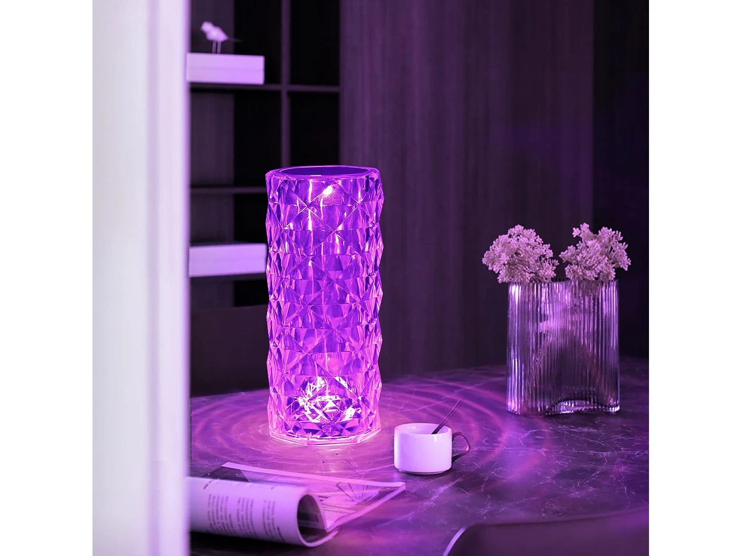 NETTLIFE Kabellose LED-Tischlampe fürs Bett – dimmbare Tischlampe mit Touch-Funktion aus Kristall, wiederaufladbare RGB-Lampe