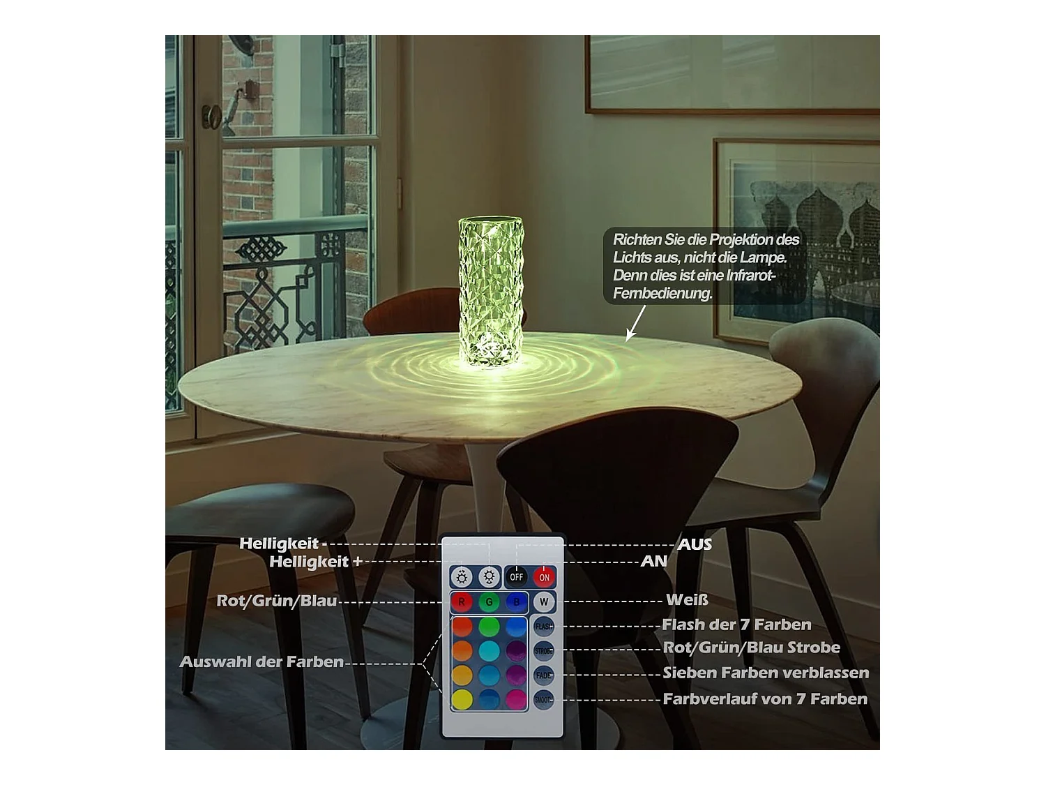 NETTLIFE Lampe de table LED de chevet sans fil - Cristal Variable Lampe de table Touch Rechargeable RGB Lamp Chambre RVB Télécommande 16 couleurs