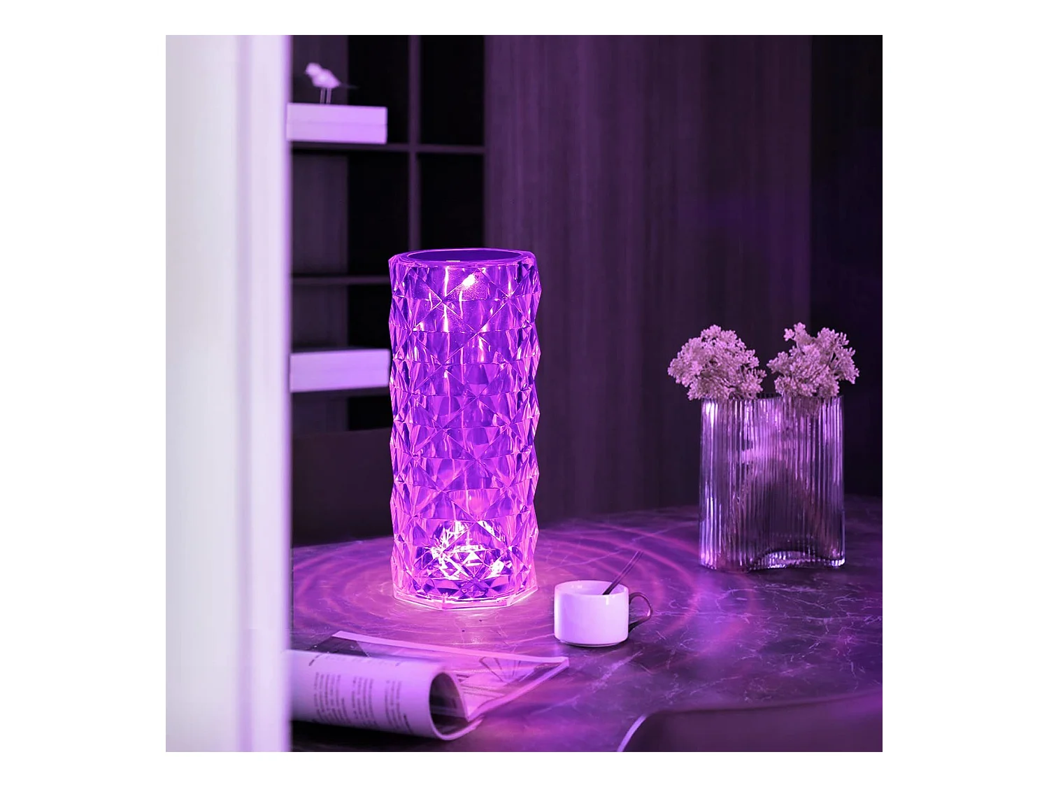 NETTLIFE Lampe de table LED de chevet sans fil - Cristal Variable Lampe de table Touch Rechargeable RGB Lamp Chambre RVB Télécommande 16 couleurs