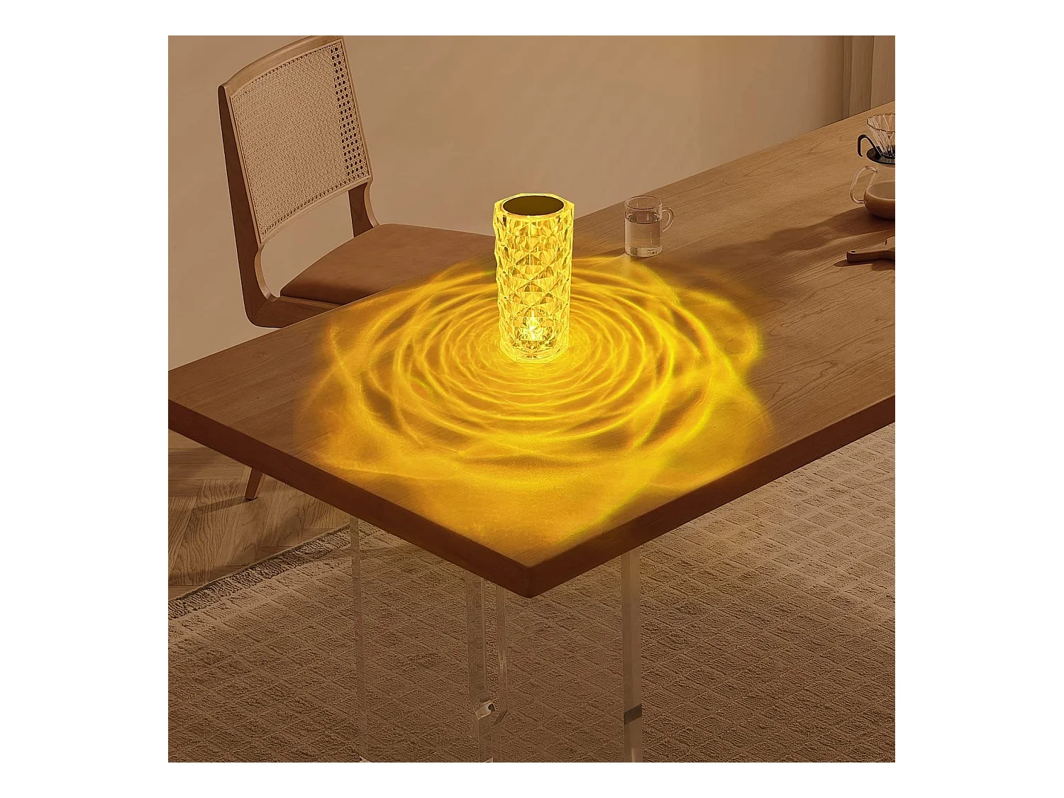 NETTLIFE Lampe de table LED de chevet sans fil - Cristal Variable Lampe de table Touch Rechargeable RGB Lamp Chambre RVB Télécommande 16 couleurs