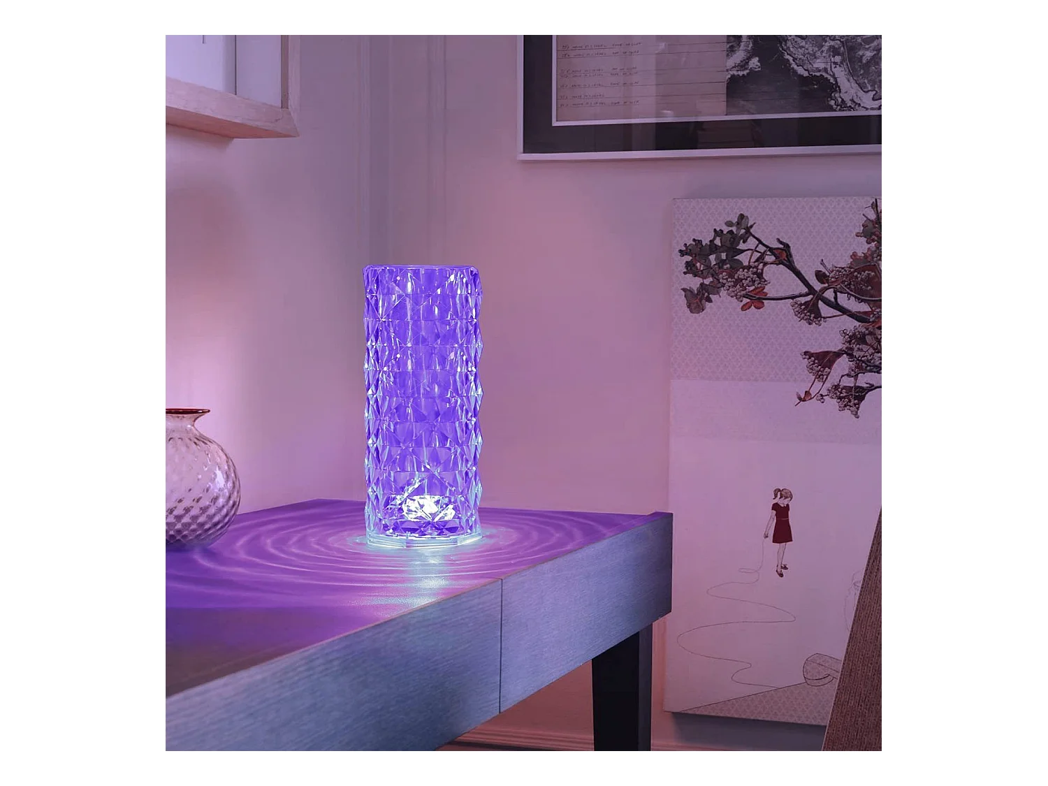 NETTLIFE Lampe de table LED de chevet sans fil - Cristal Variable Lampe de table Touch Rechargeable RGB Lamp Chambre RVB Télécommande 16 couleurs