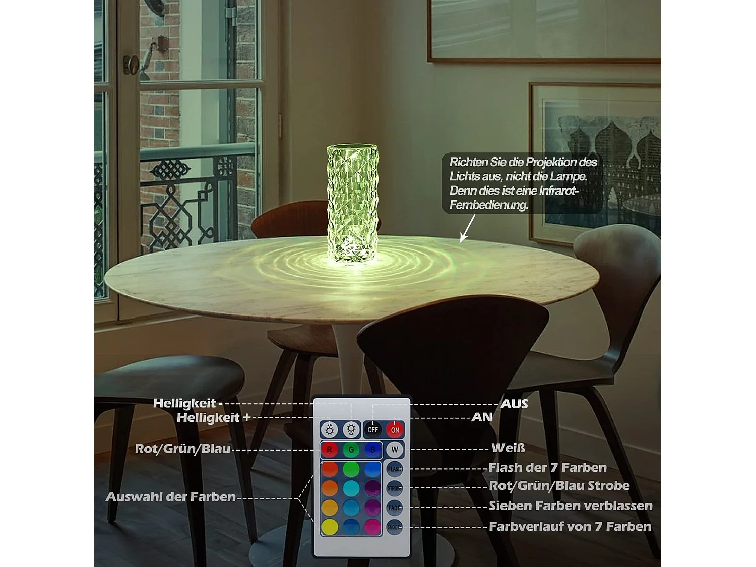 NETTLIFE Lampe de table LED de chevet sans fil - Cristal Variable Lampe de table Touch Rechargeable RGB Lamp Chambre RVB Télécommande 16 couleurs