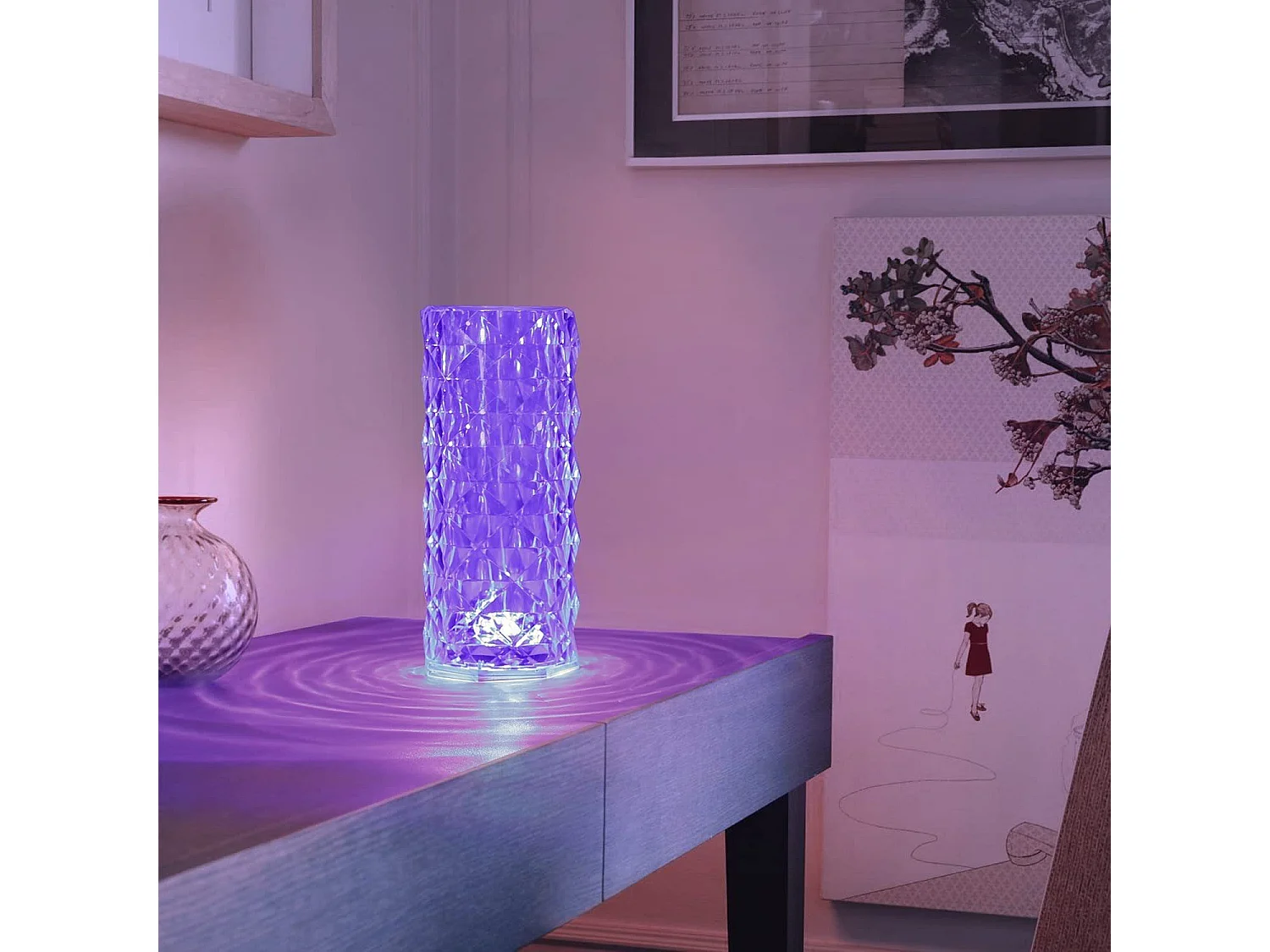 NETTLIFE Lampe de table LED de chevet sans fil - Cristal Variable Lampe de table Touch Rechargeable RGB Lamp Chambre RVB Télécommande 16 couleurs