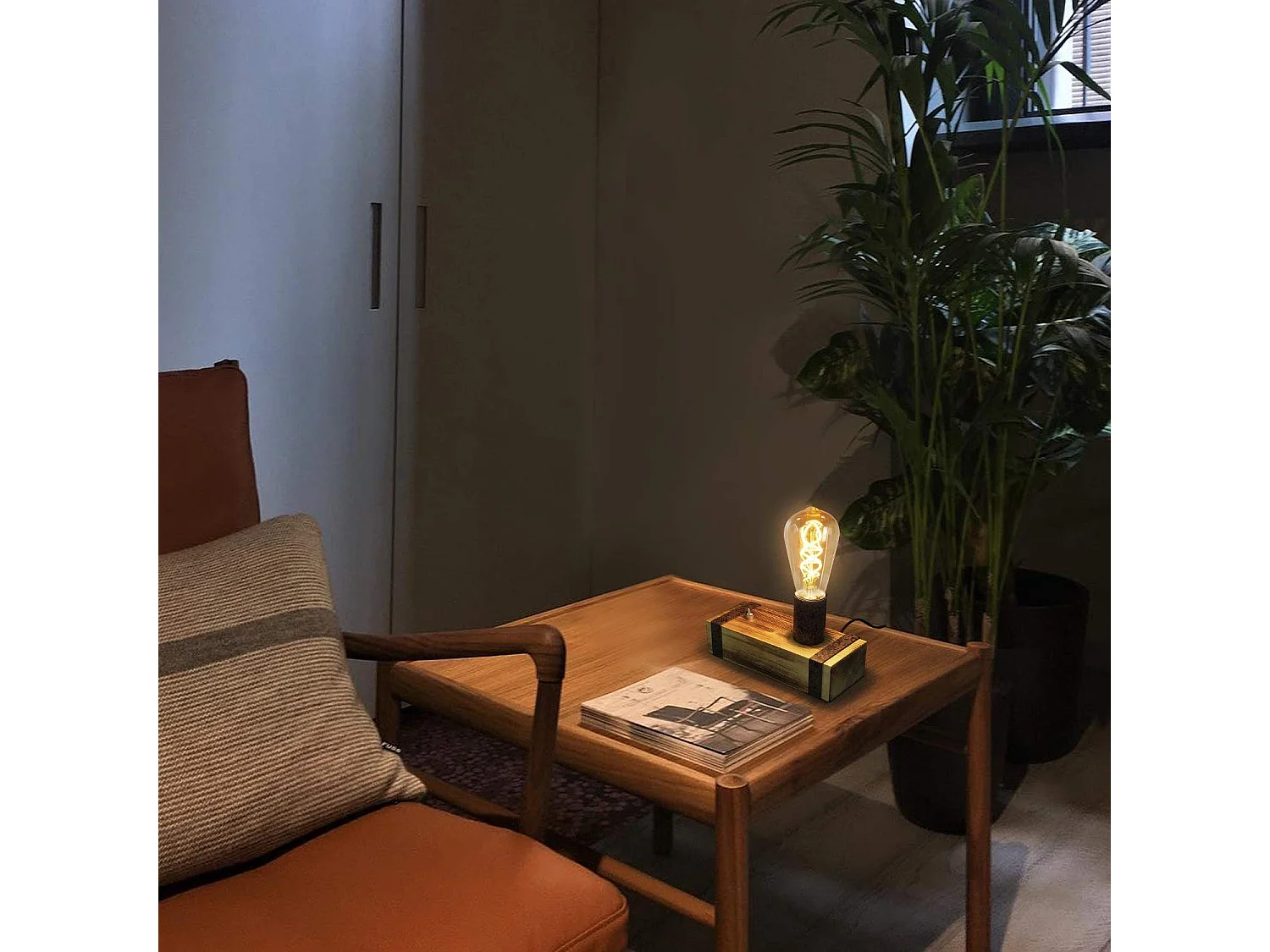 Vintage Tischlampe aus Holz, Retro E27 Nachttischlampe 20cm, Industriestil