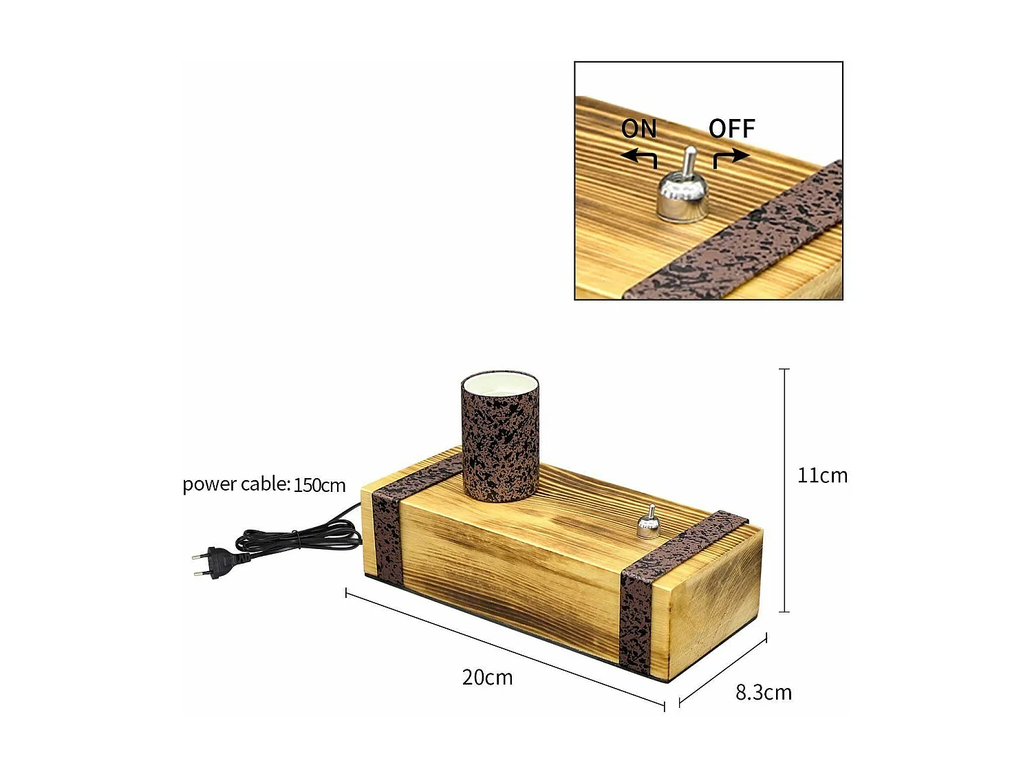 Vintage Tischlampe aus Holz, Retro E27 Nachttischlampe 20cm, Industriestil