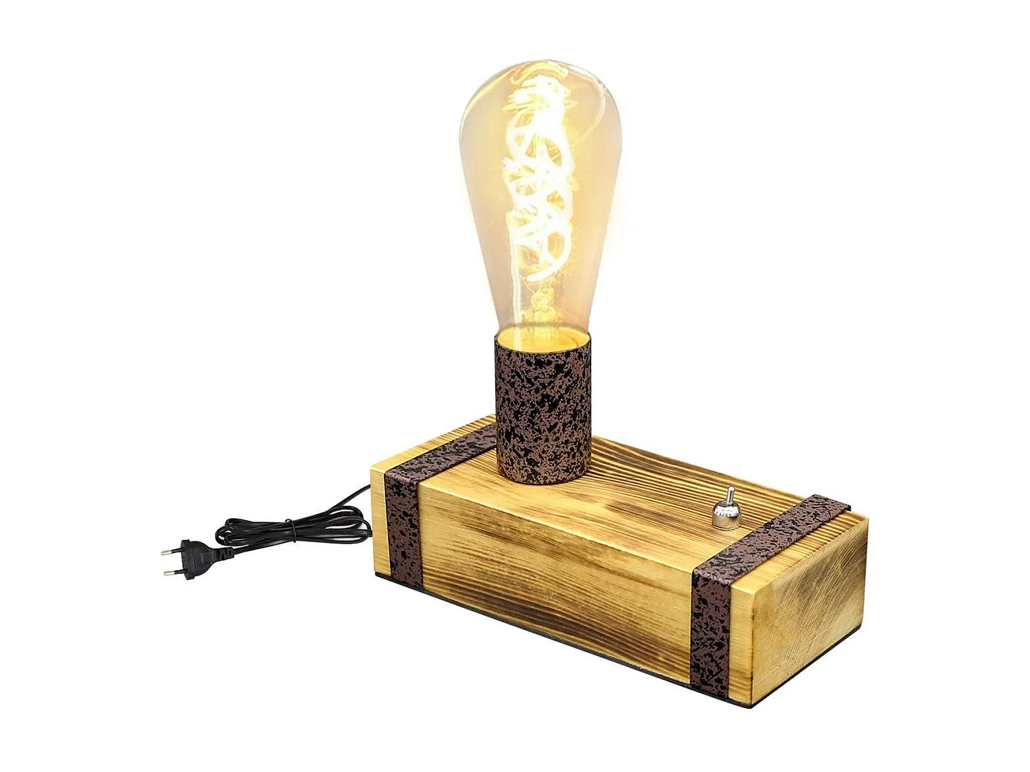 Nettlife Lampe de table en bois vintage, lampe de chevet E27 rétro 20cm, modèle industriel, prise intégrée pour chambre/salon - Ampoules non fournies