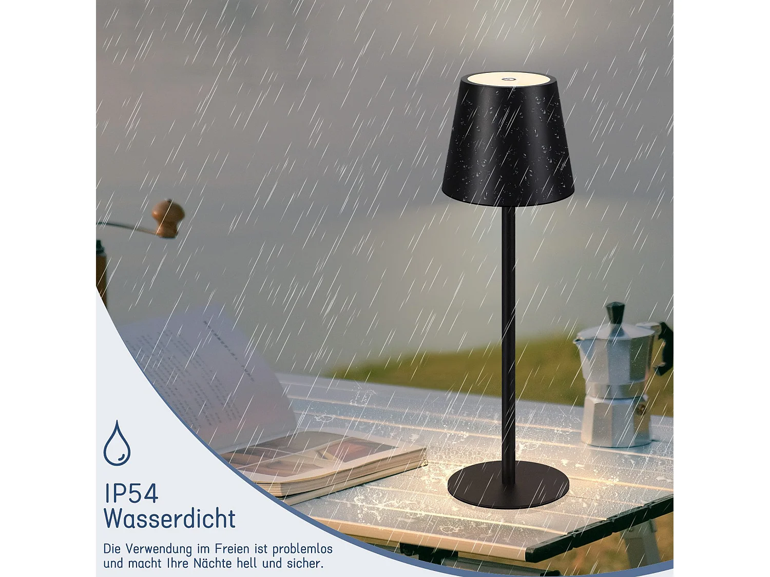 Nettlife Lampe de chevet sans fil, LED 2600mAh, lampe de table extérieur rechargeable, tactile, noire, avec USB