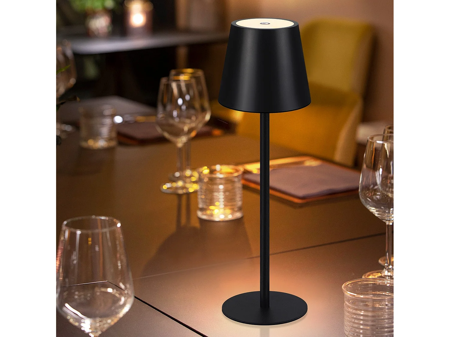 Nettlife Lampe de chevet sans fil, LED 2600mAh, lampe de table extérieur rechargeable, tactile, noire, avec USB