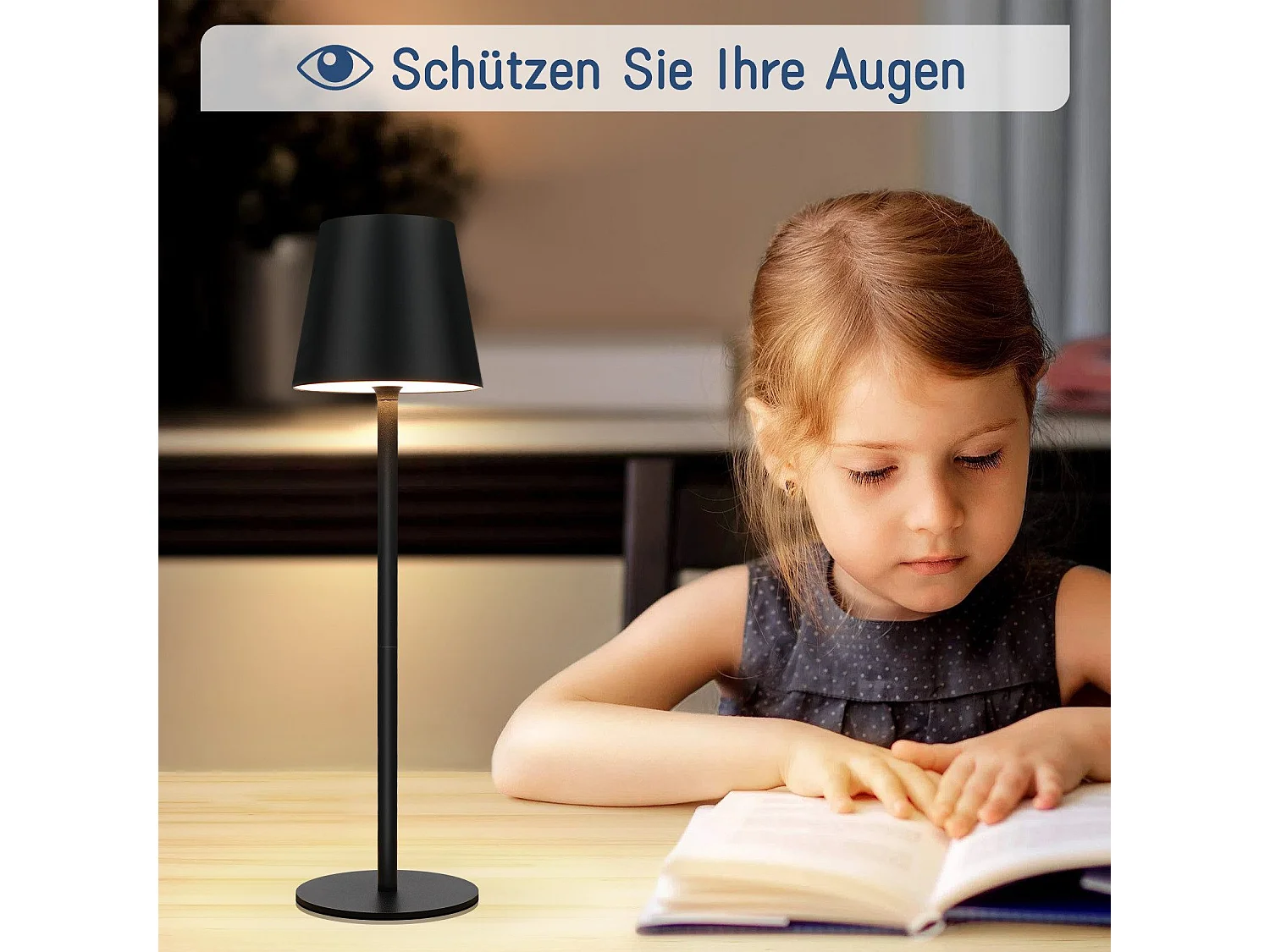 NETTLIFE kabellose Nachttischlampe, LED mit 2600 mAh, außen nutzbare wiederaufladbare Tischlampe, berührungsempfindlich, schwarz, mit USB.