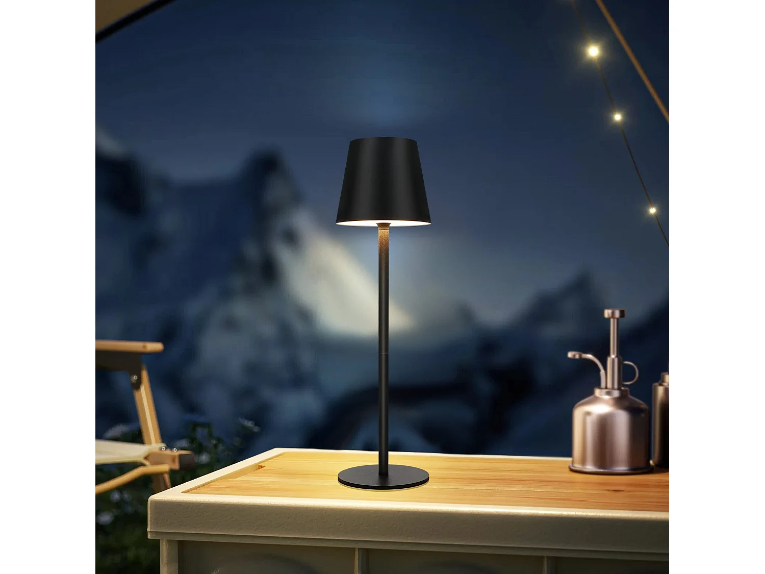 NETTLIFE kabellose Nachttischlampe, LED mit 2600 mAh, außen nutzbare wiederaufladbare Tischlampe, berührungsempfindlich, schwarz, mit USB.