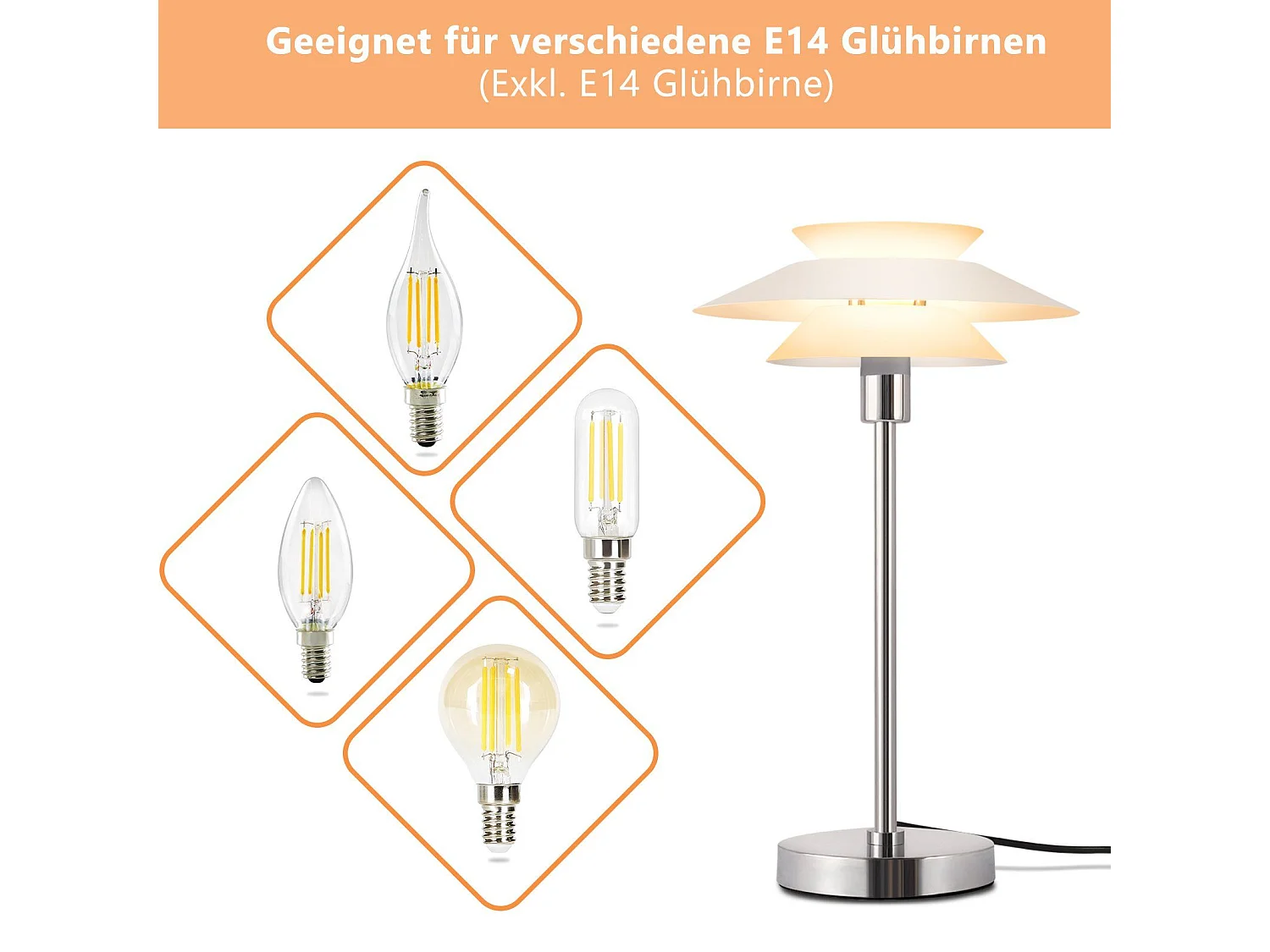 NETTLIFE Lámpara de mesa para salón - Lámpara de noche vintage blanca de diseño moderno E14 con 1 luz - Sin bombilla (Máx. 40W).