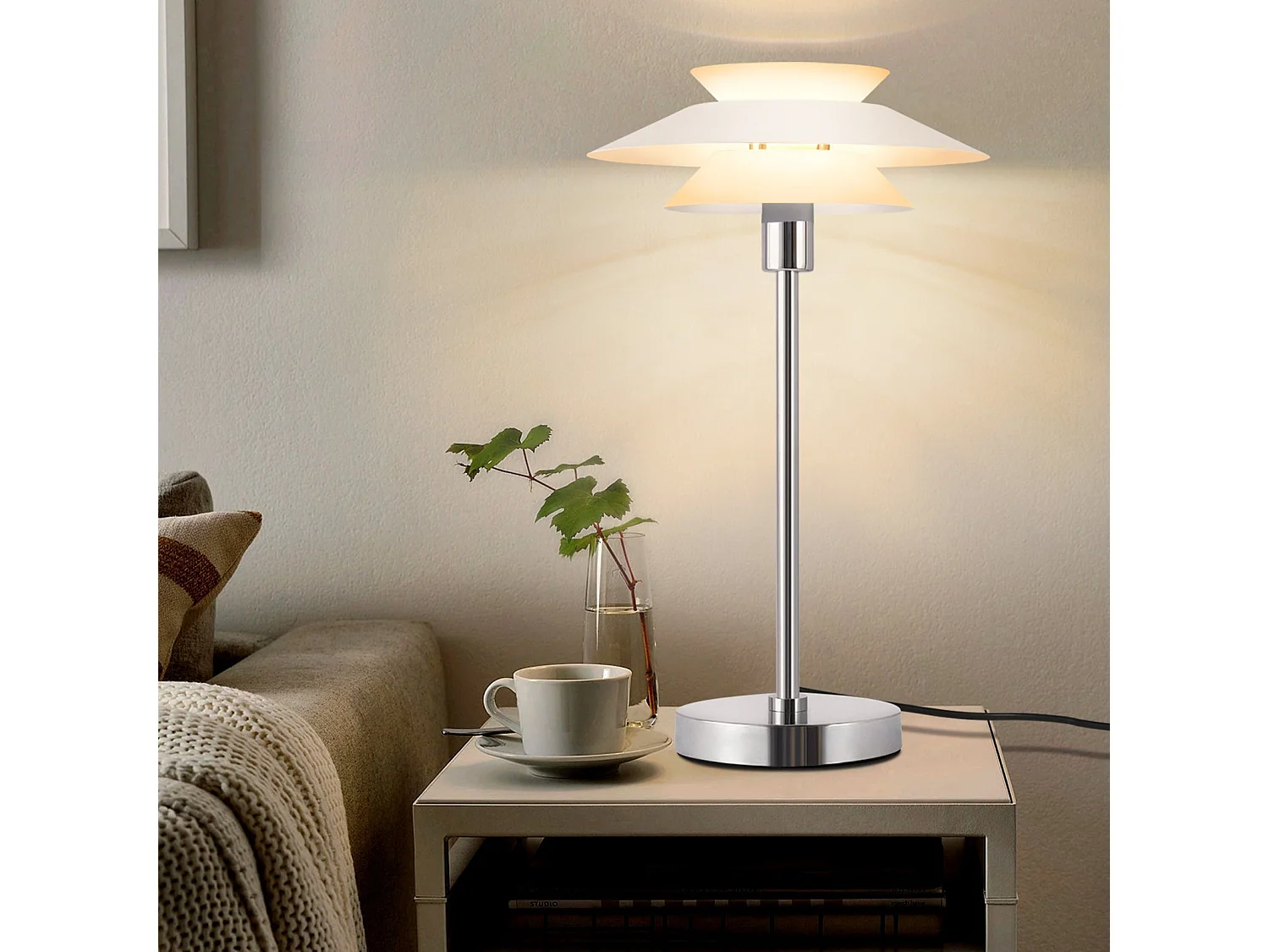 NETTLIFE Lámpara de mesa para salón - Lámpara de noche vintage blanca de diseño moderno E14 con 1 luz - Sin bombilla (Máx. 40W).