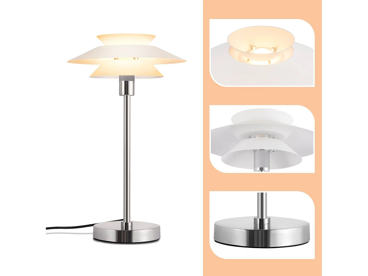 NETTLIFE Lampe de table pour salon - Design moderne blanc, lampe de chevet vintage E14 avec 1 lumière  - Sans ampoule (Max. 40W).