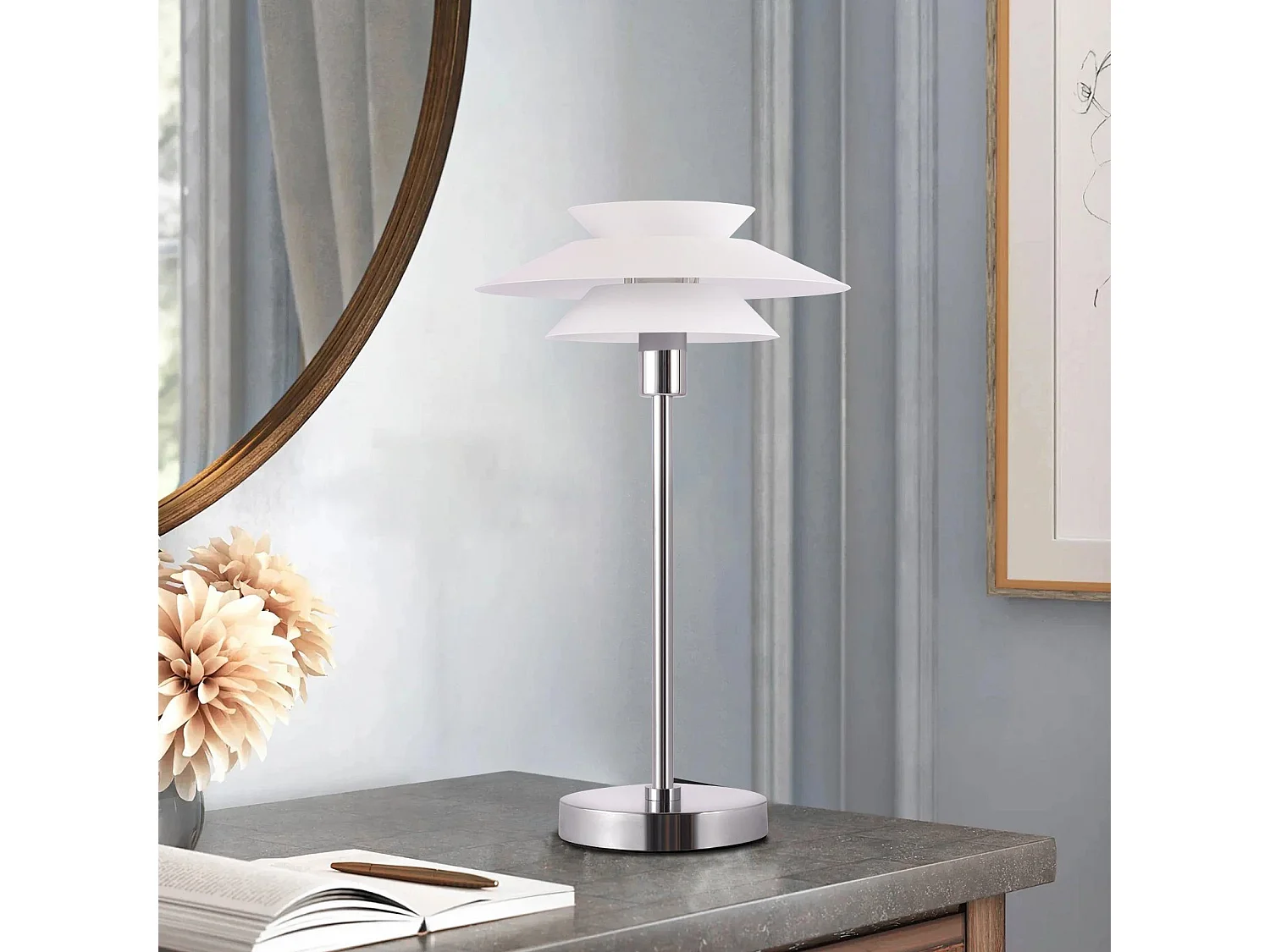 NETTLIFE Lampe de table pour salon - Design moderne blanc, lampe de chevet vintage E14 avec 1 lumière  - Sans ampoule (Max. 40W).